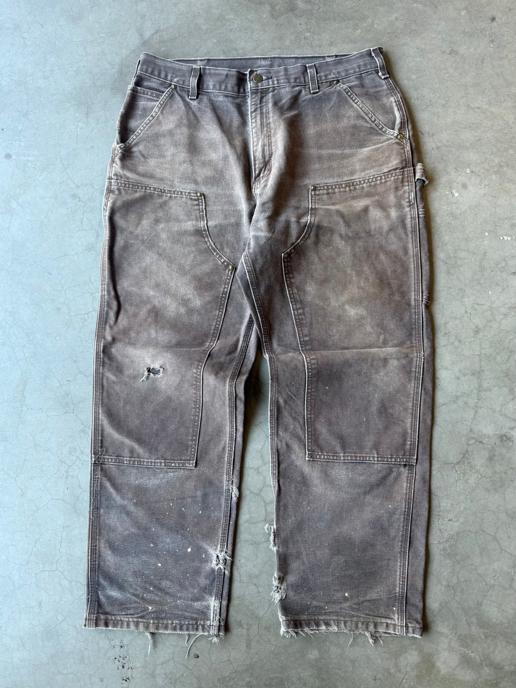 Extremely Faded & Distressed Brown Carhartt Double Knee Pants(36x30)