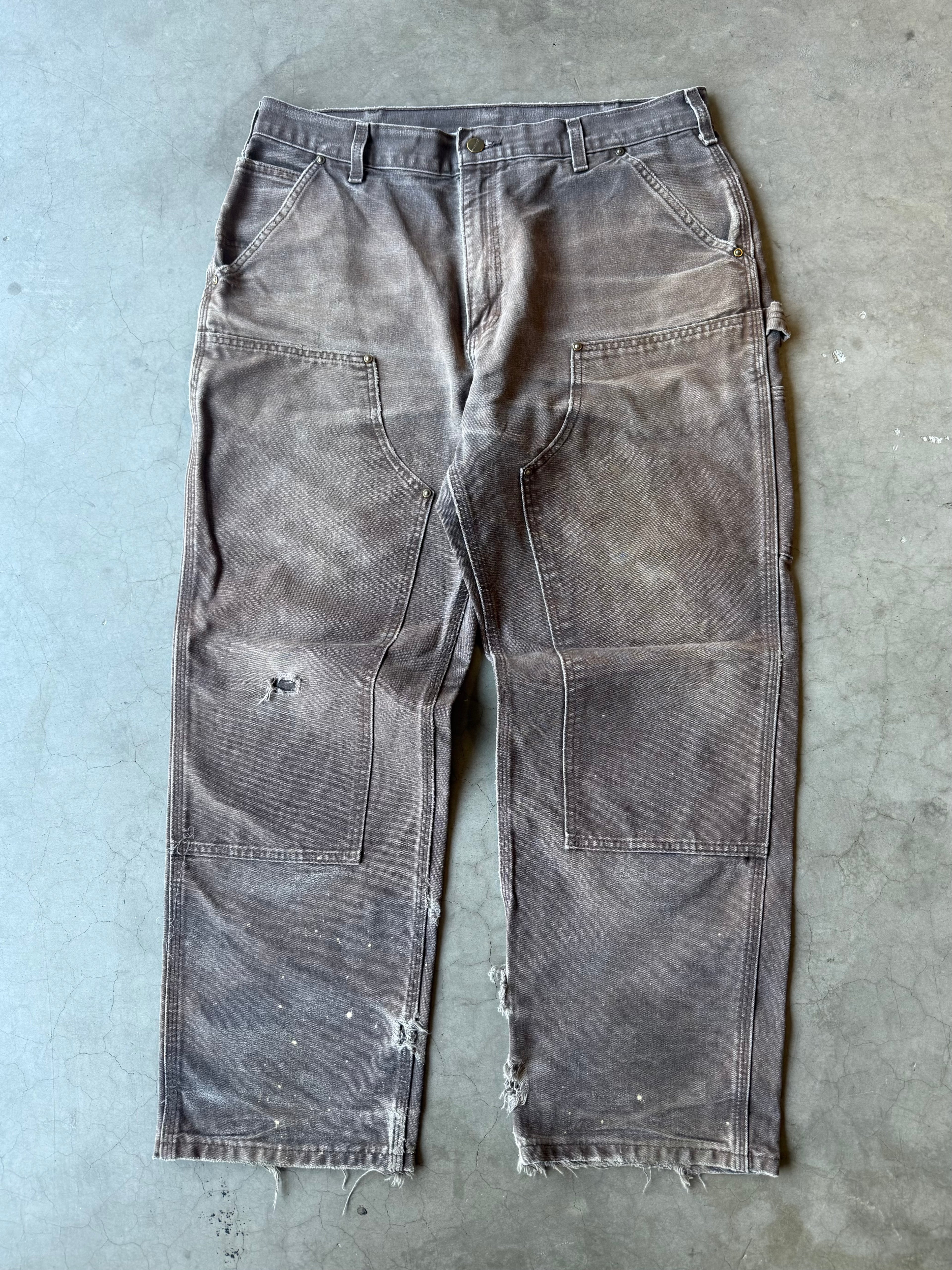 Extremely Faded & Distressed Brown Carhartt Double Knee Pants(36x30)