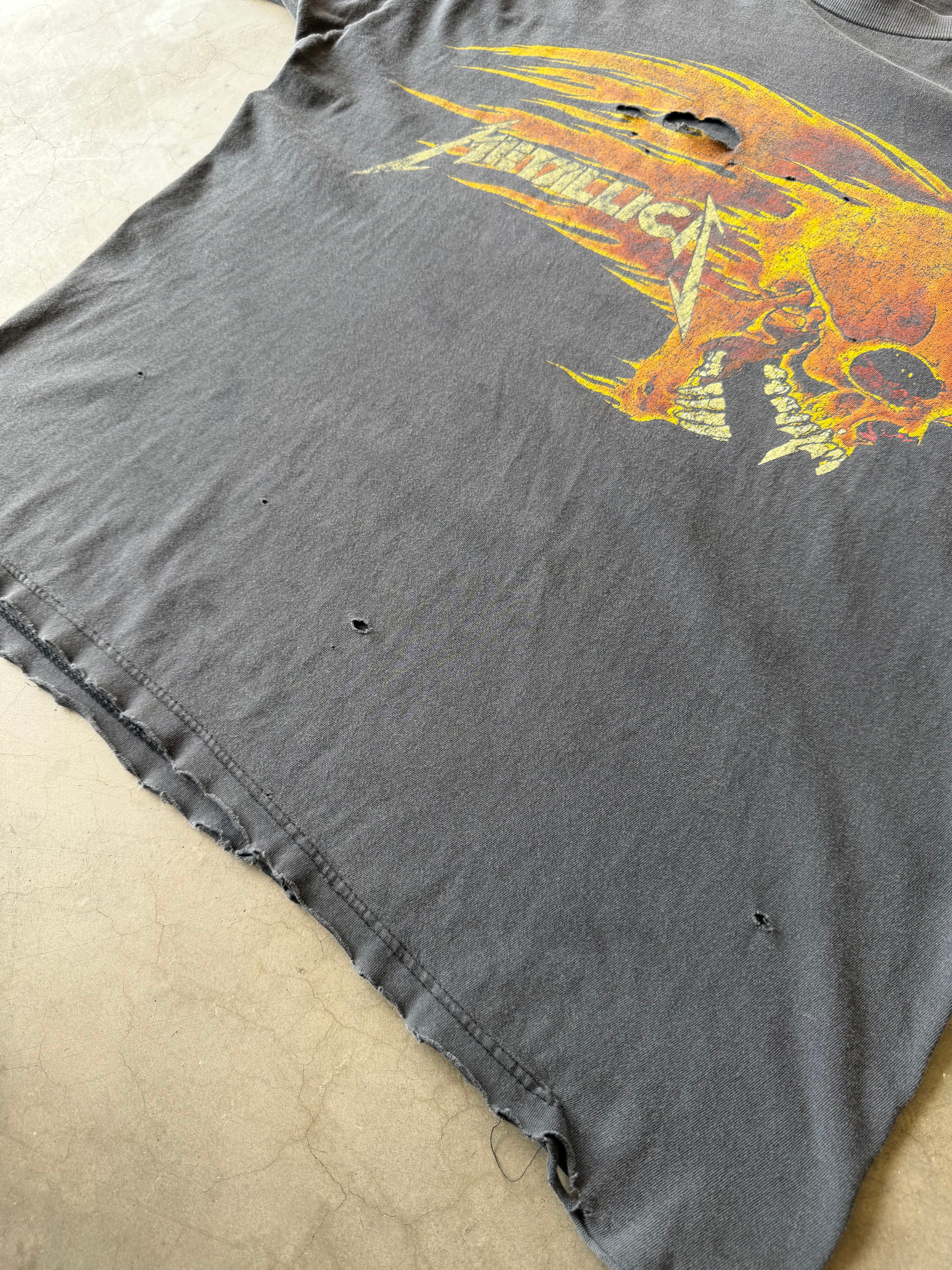 1990s Faded & Distressed Metallica Pushead Flaming Skull Tee(XL)
