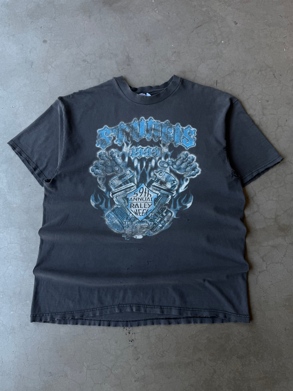 1990s Faded Blue Flame Sturgis Tee(XL)
