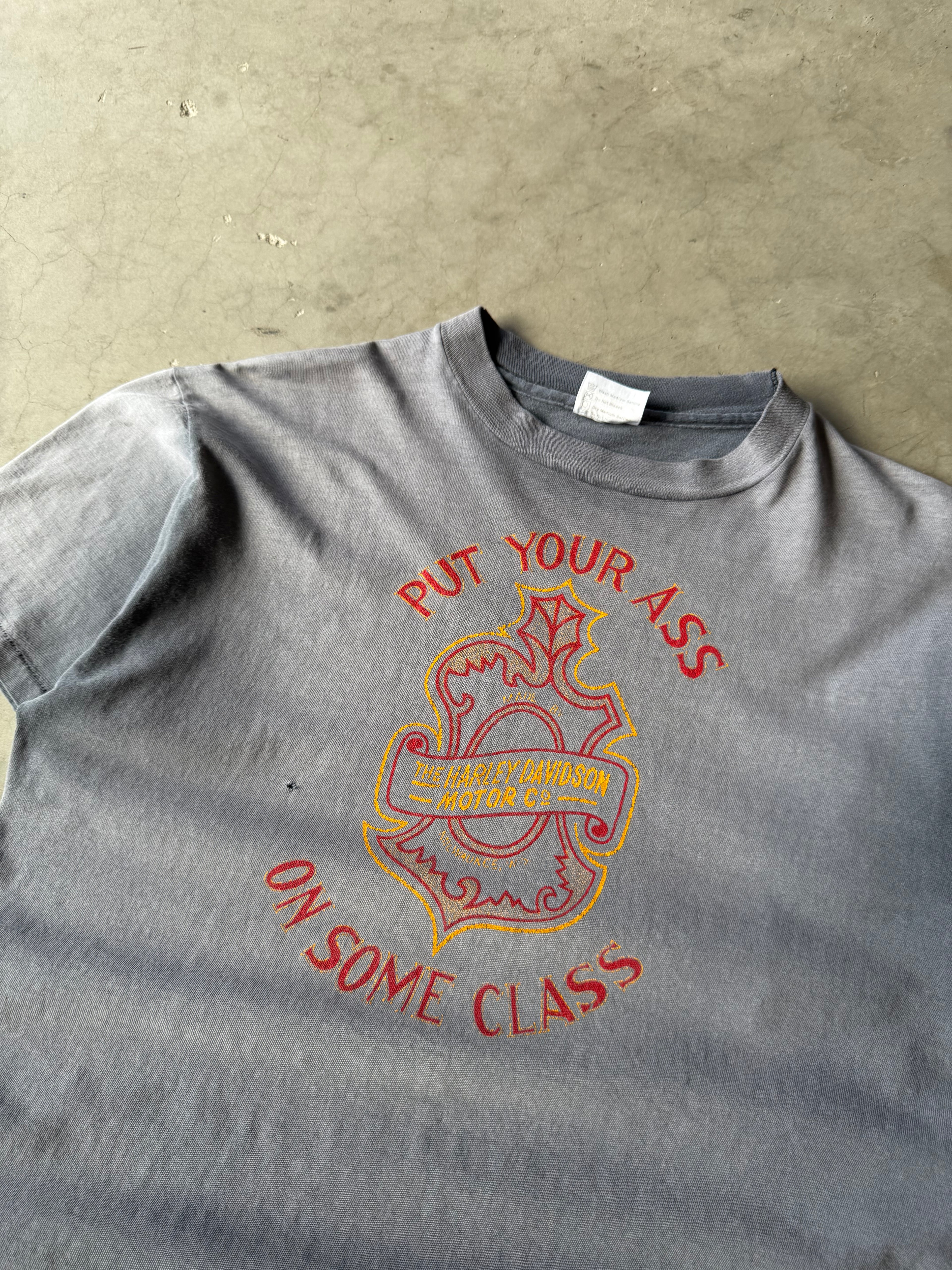 1980s Extremely Faded Harley Davidson Put Your Ass On Some Class Tee(L)