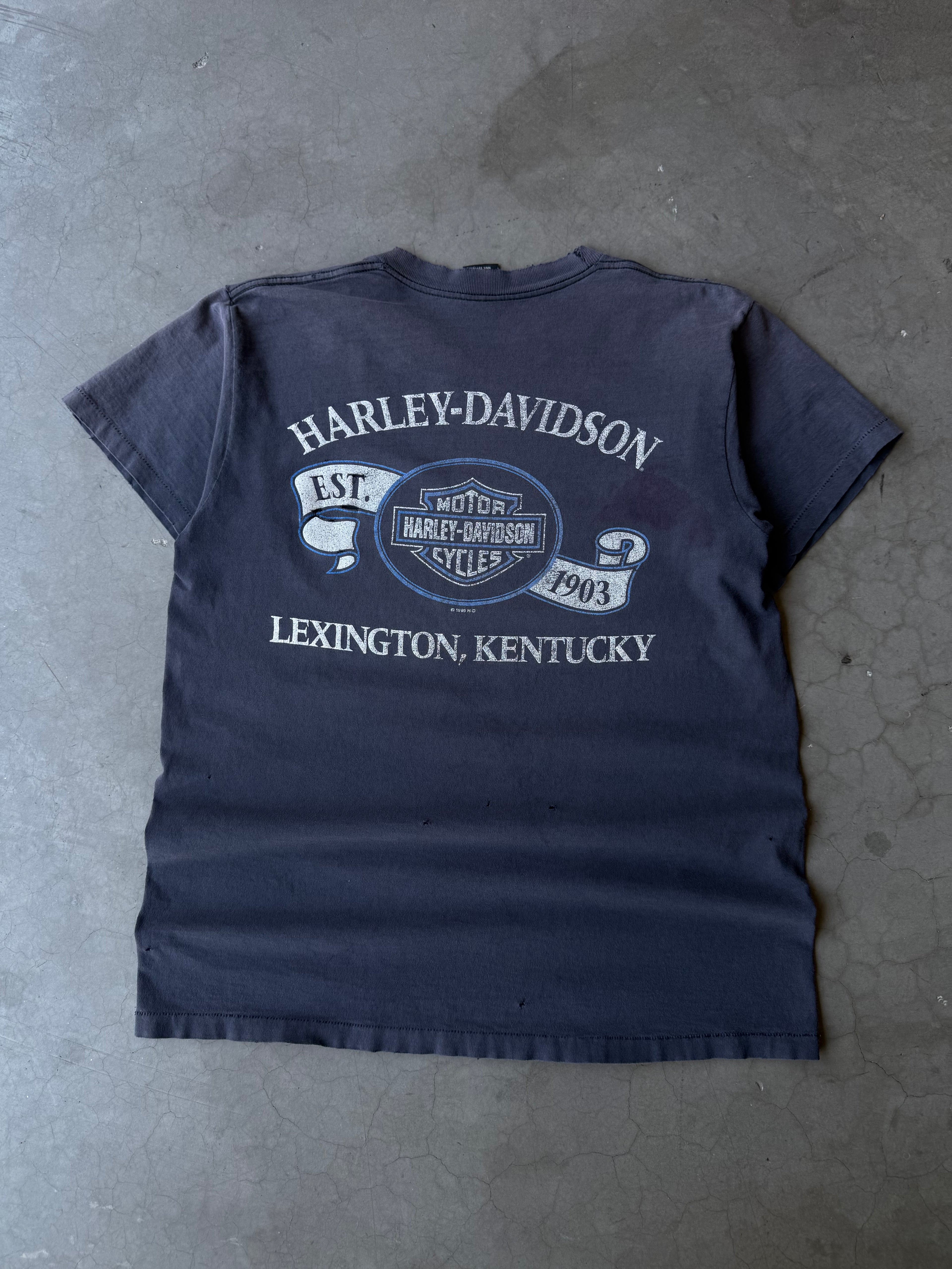 1990s Extremely Faded & Distressed Harley Davidson Monumental Tee(L)