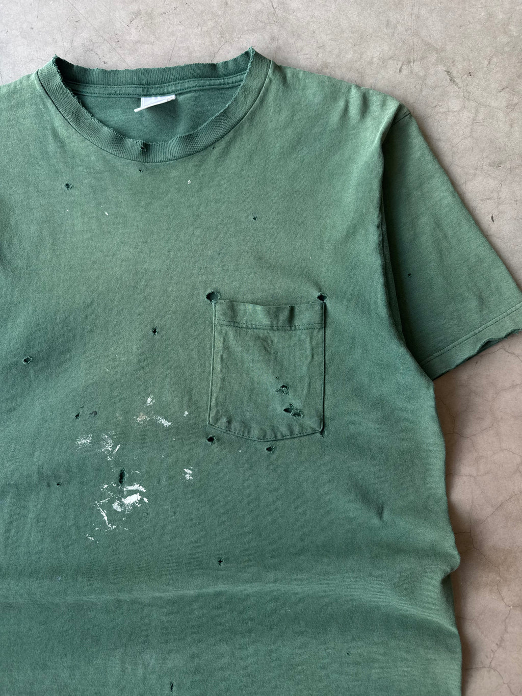 1990s Painted & Distressed Green Blank Pocket Tee(M)