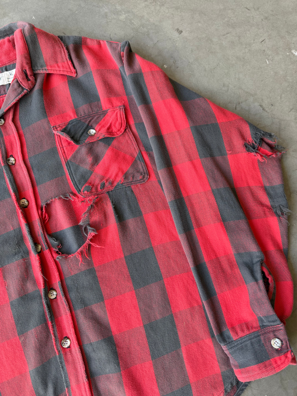 1990s Distressed Plaid Cotton Button up(XL)