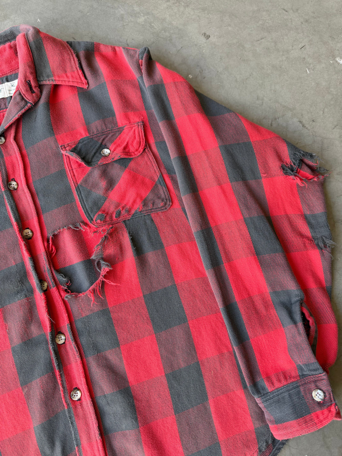 1990s Distressed Plaid Cotton Button up(XL)