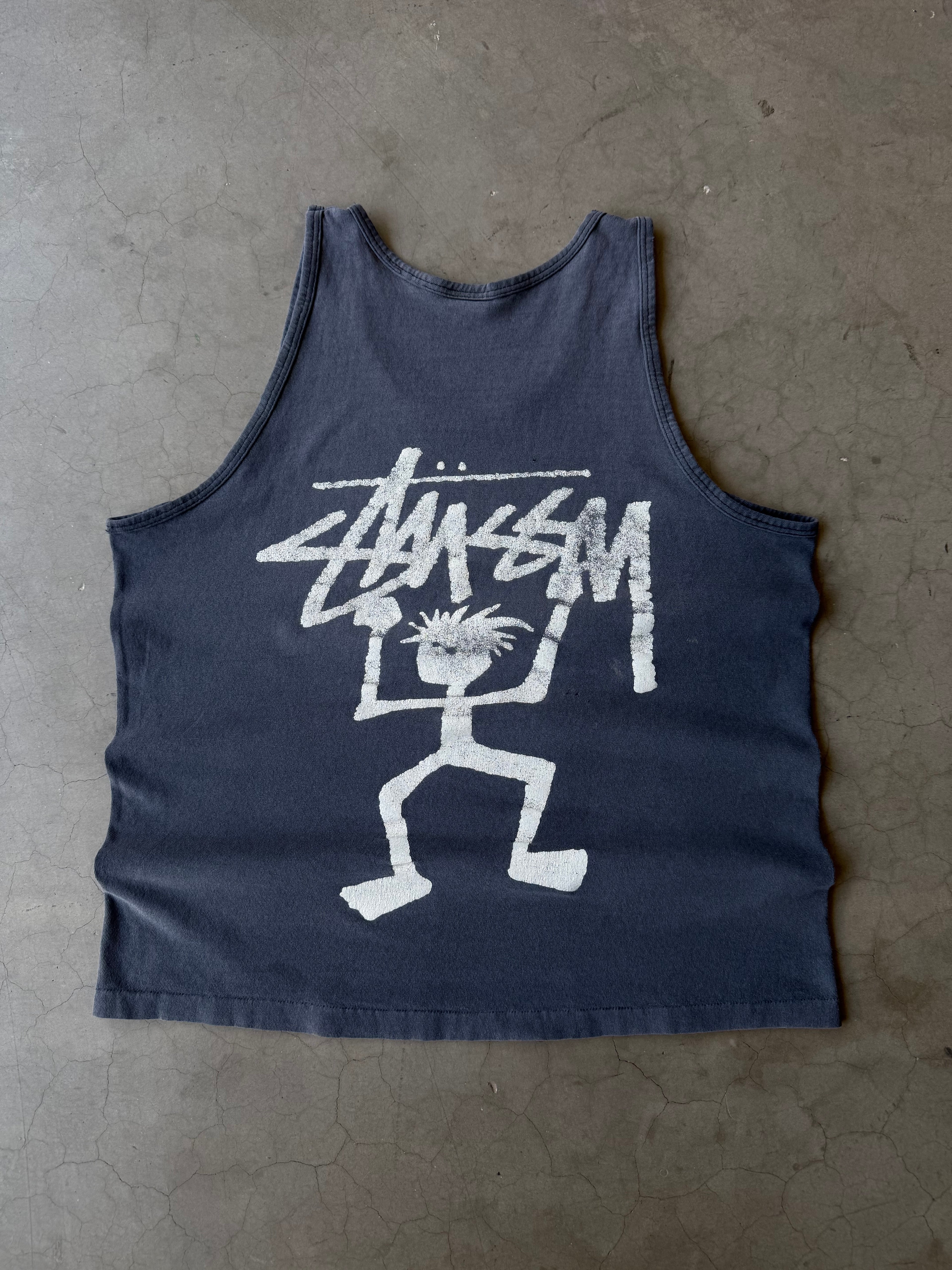 1990s Extremely Faded Stussy Stickman Tank Top(M)
