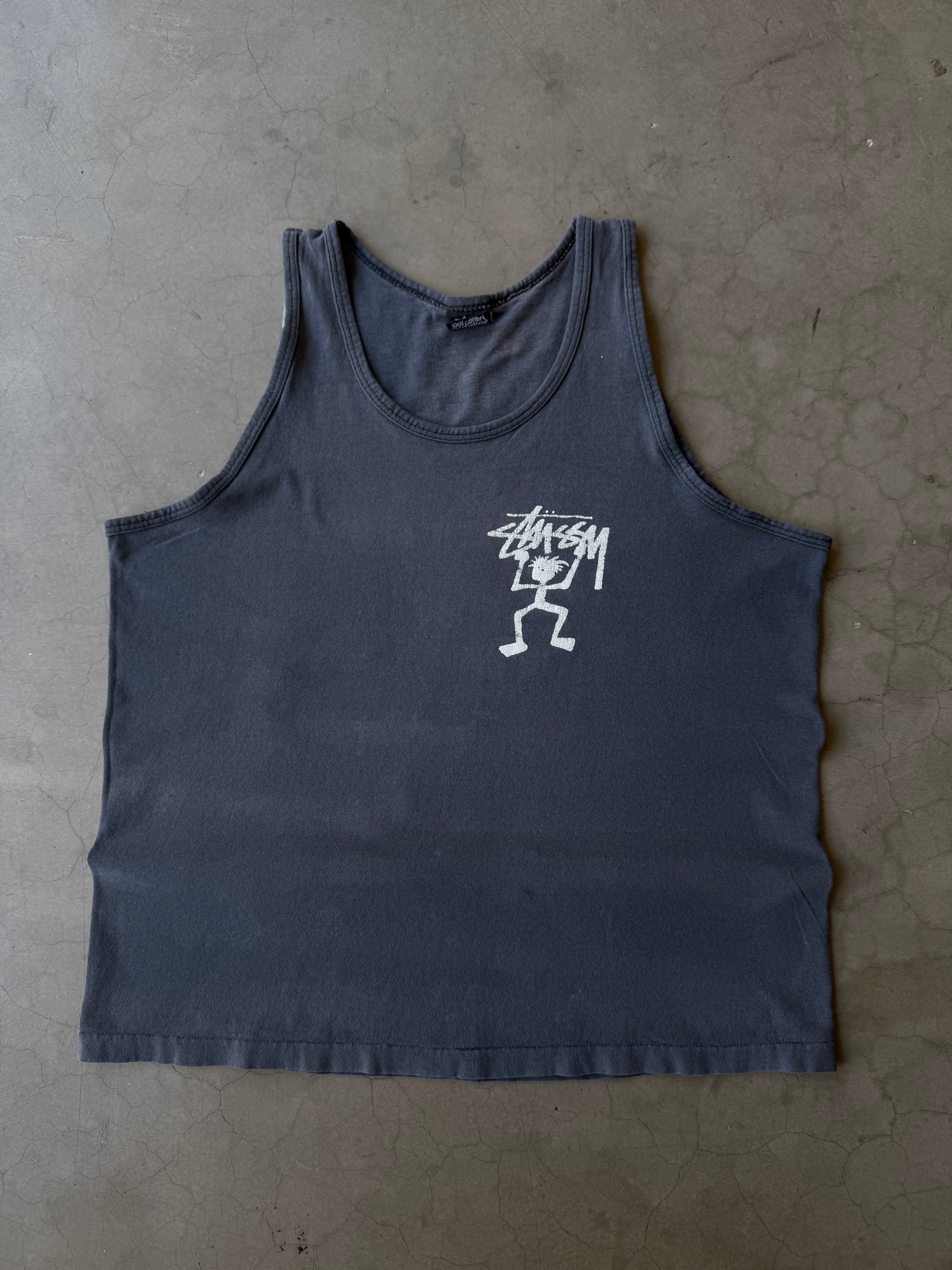 1990s Extremely Faded Stussy Stickman Tank Top(M)