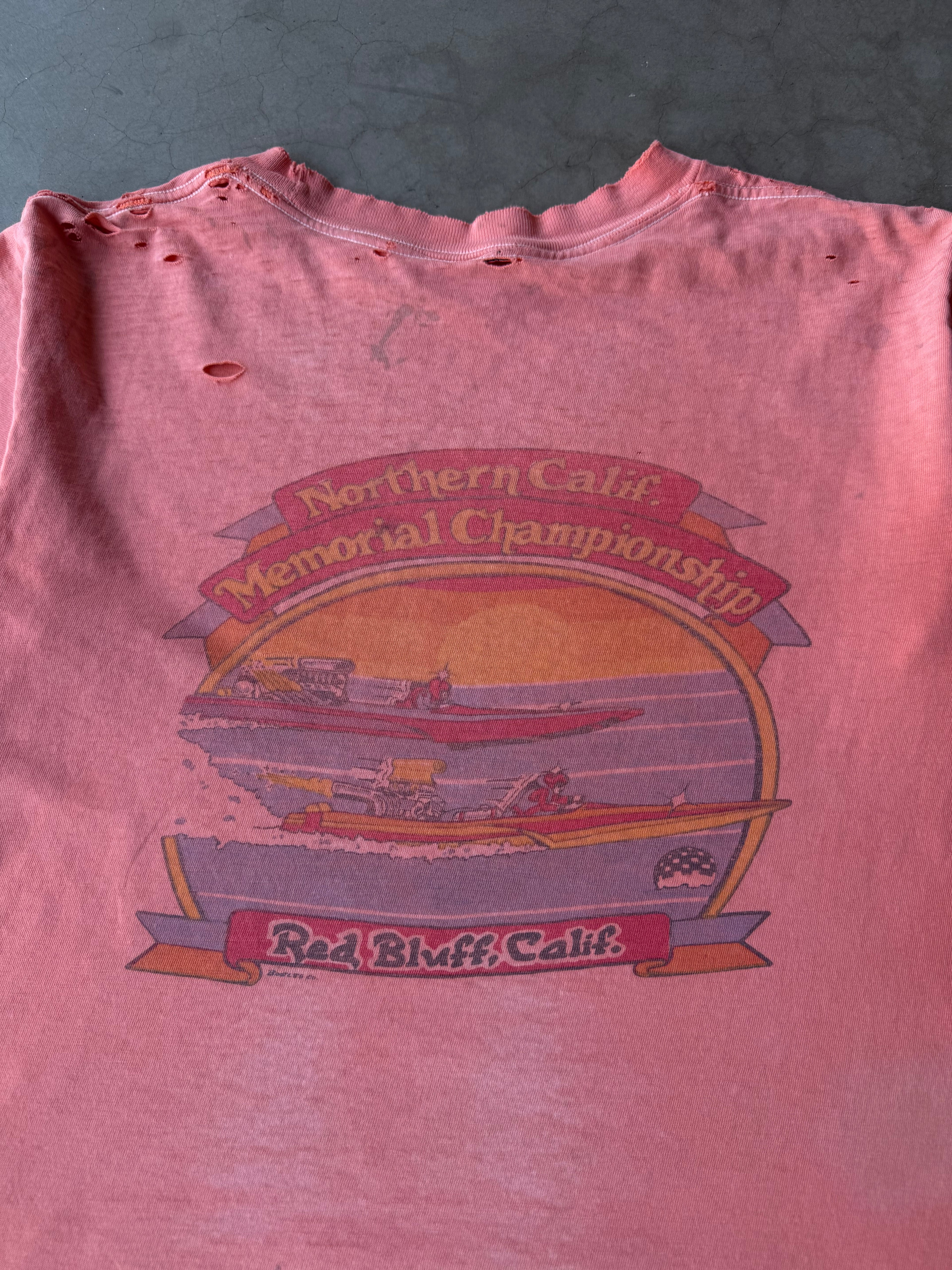 1980s Salmon Faded Boat Racing Tee(L)