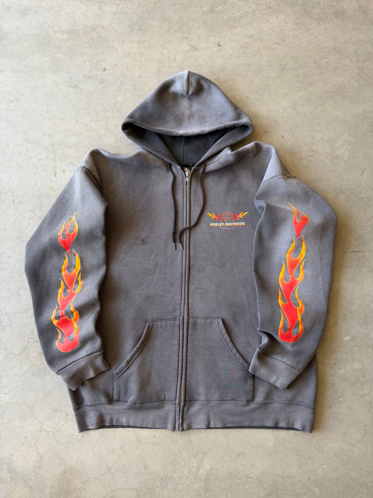 1990s Extremely Faded Harley Davidson Flame Hoodie(XL)