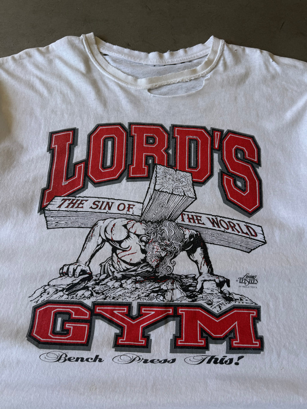 1990s Distressed White Lord’s Gym His Pain Your Gain Tee(XL)