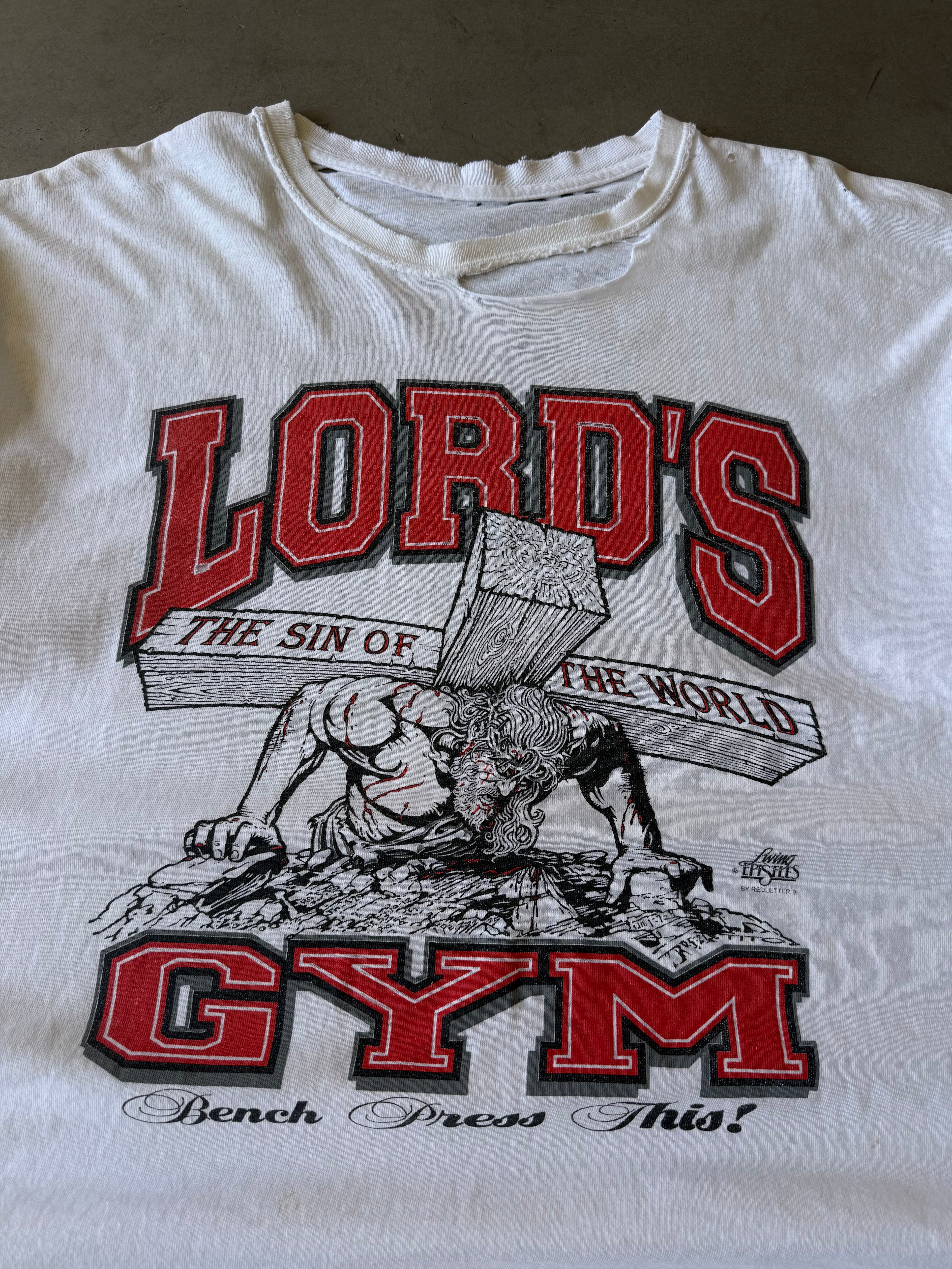 1990s Distressed White Lord’s Gym His Pain Your Gain Tee(XL)