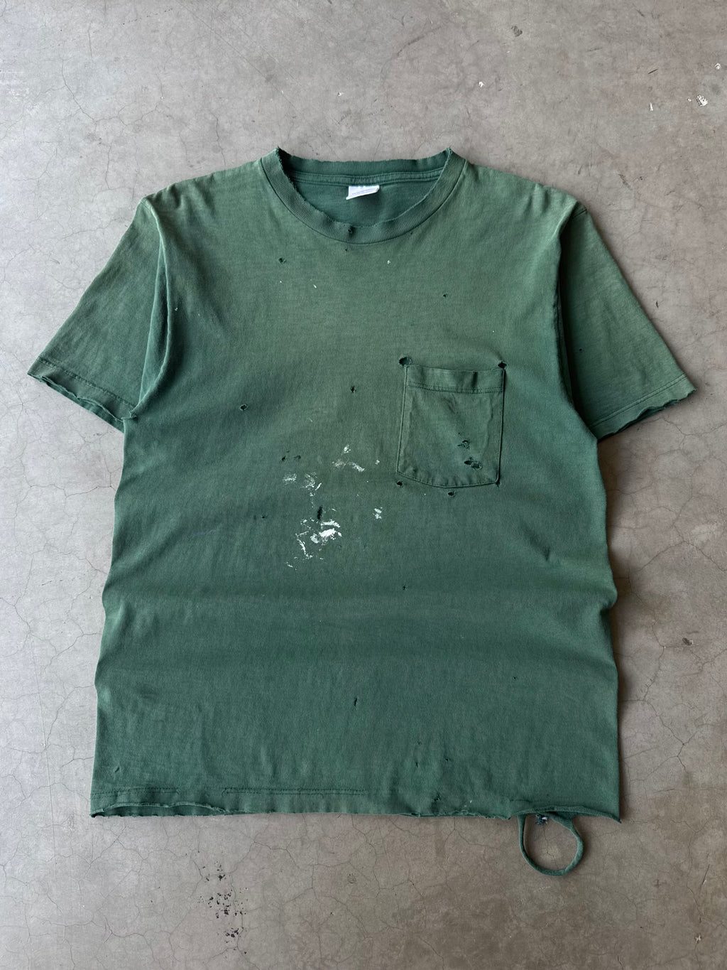 1990s Painted & Distressed Green Blank Pocket Tee(M)