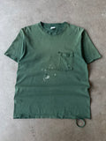 1990s Painted & Distressed Green Blank Pocket Tee(M)