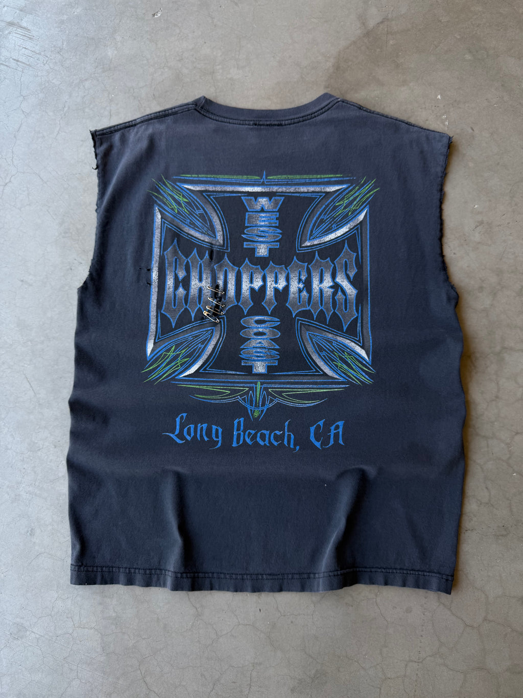 Early 2000s Faded & Distressed West Coast Choppers Pinstripe Tank Tee(L)