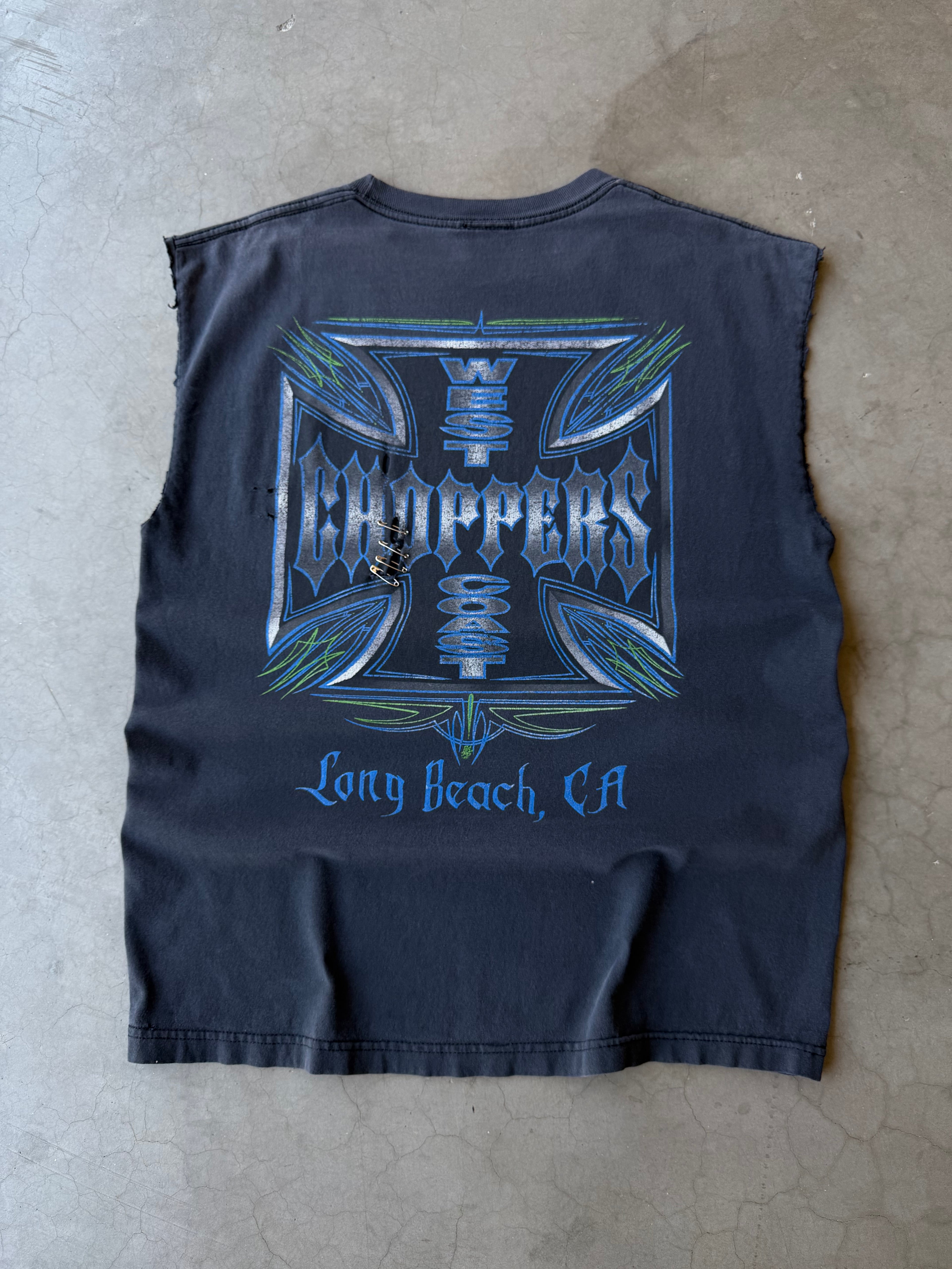 Early 2000s Faded & Distressed West Coast Choppers Pinstripe Tank Tee(L)
