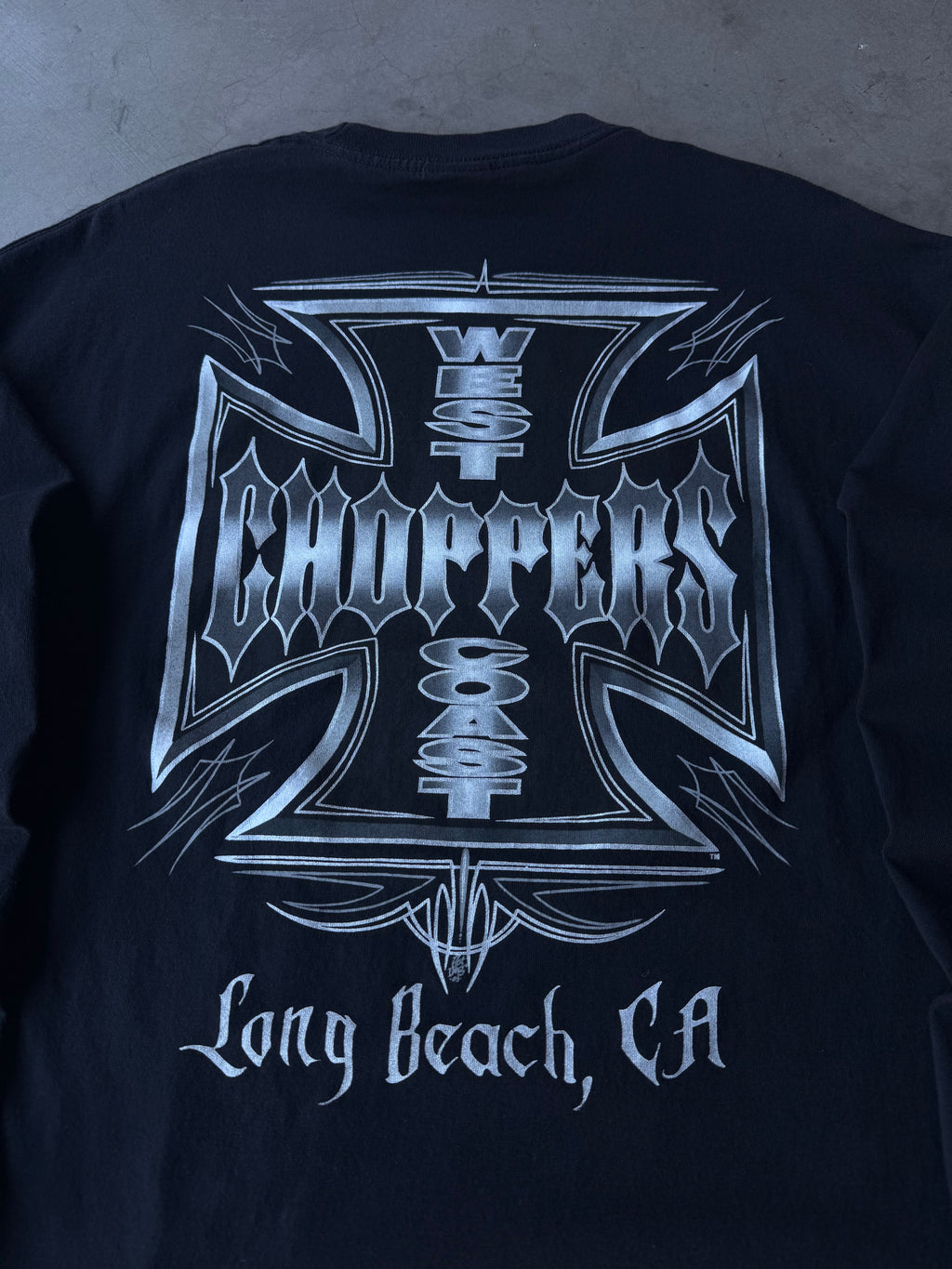 Early 2000’s West Coast Choppers Silver Pinstripe Longsleeve Tee(XL)