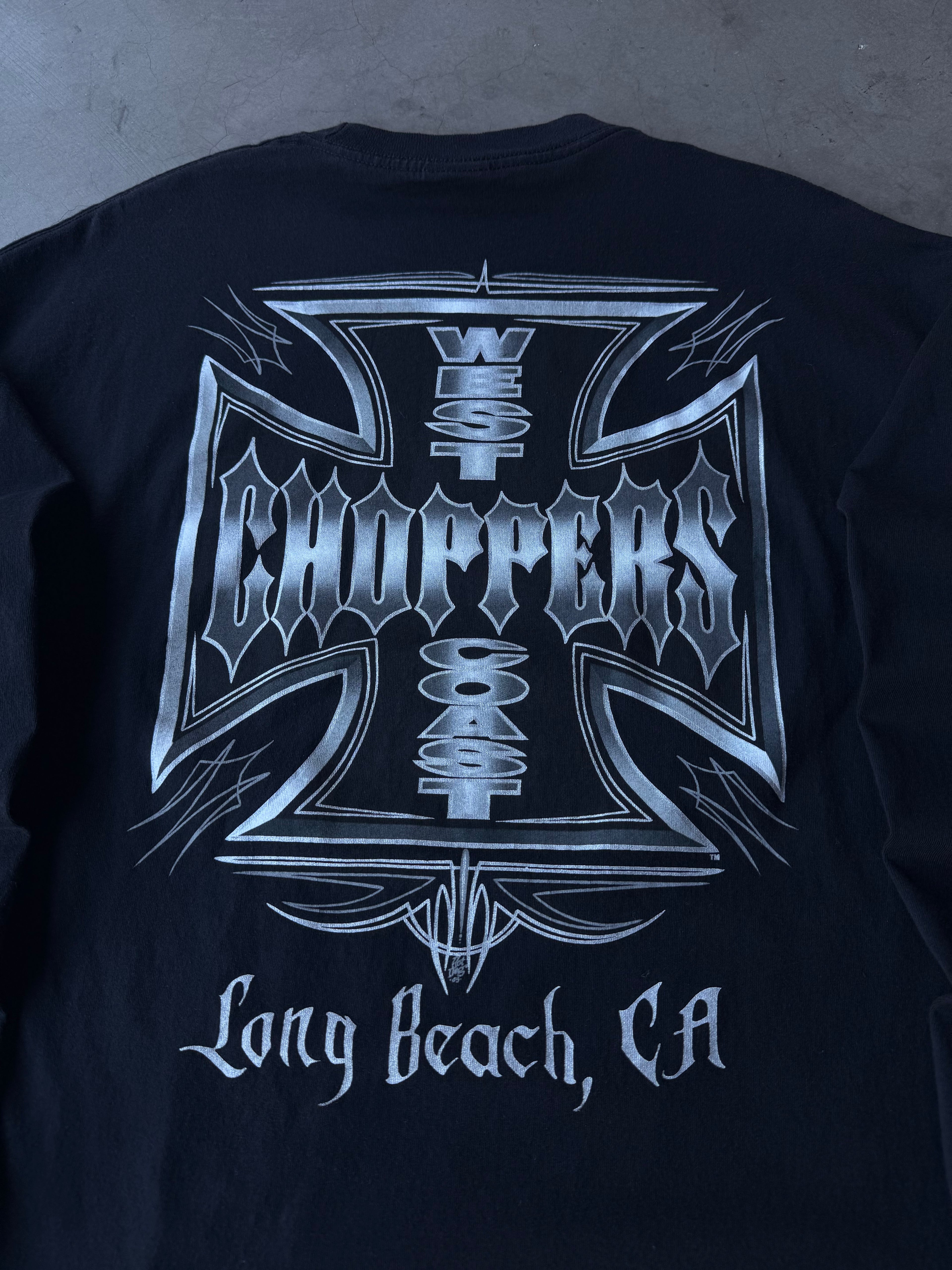 Early 2000’s West Coast Choppers Silver Pinstripe Longsleeve Tee(XL)