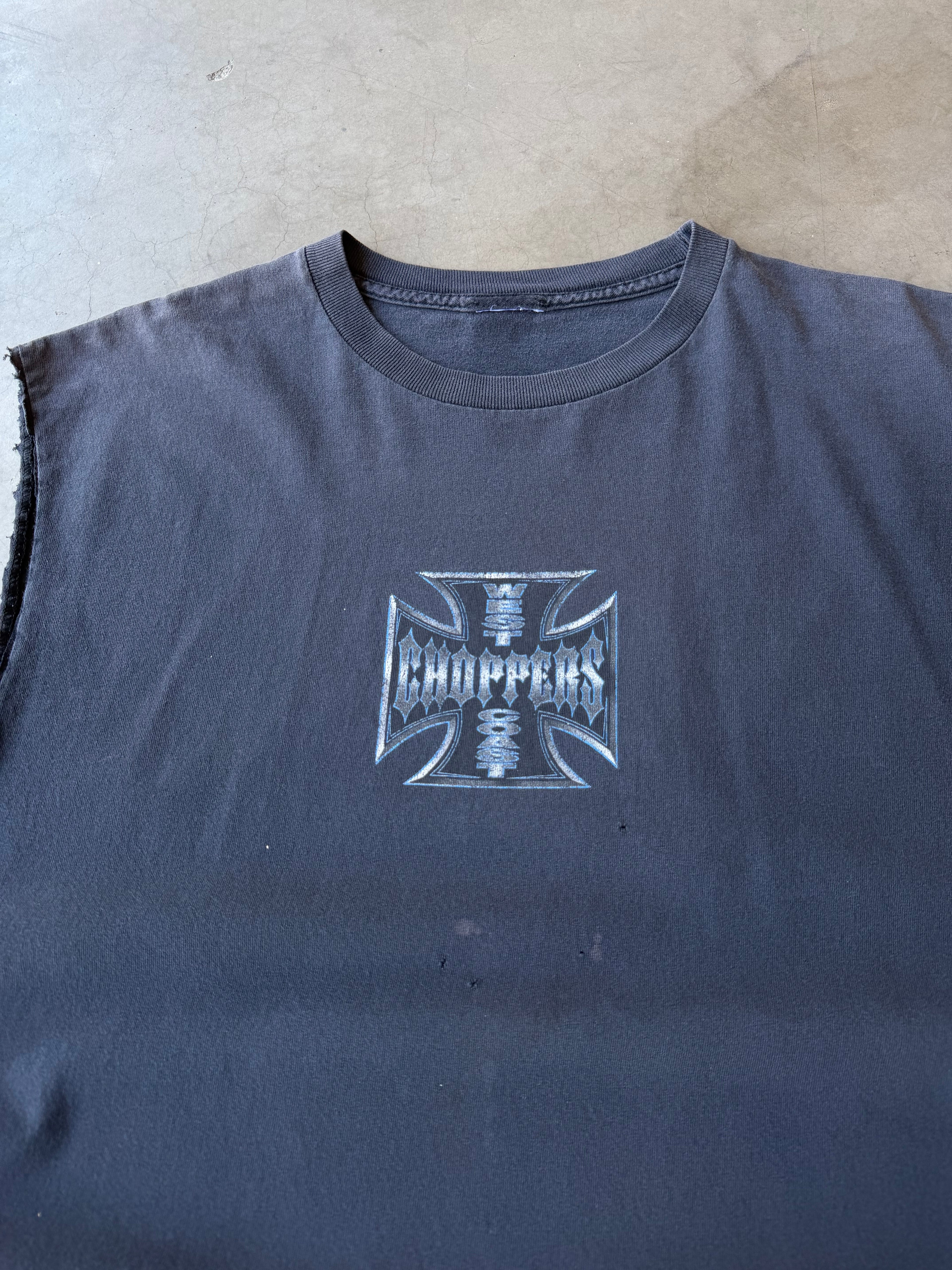 Early 2000s Faded & Distressed West Coast Choppers Pinstripe Tank Tee(L)