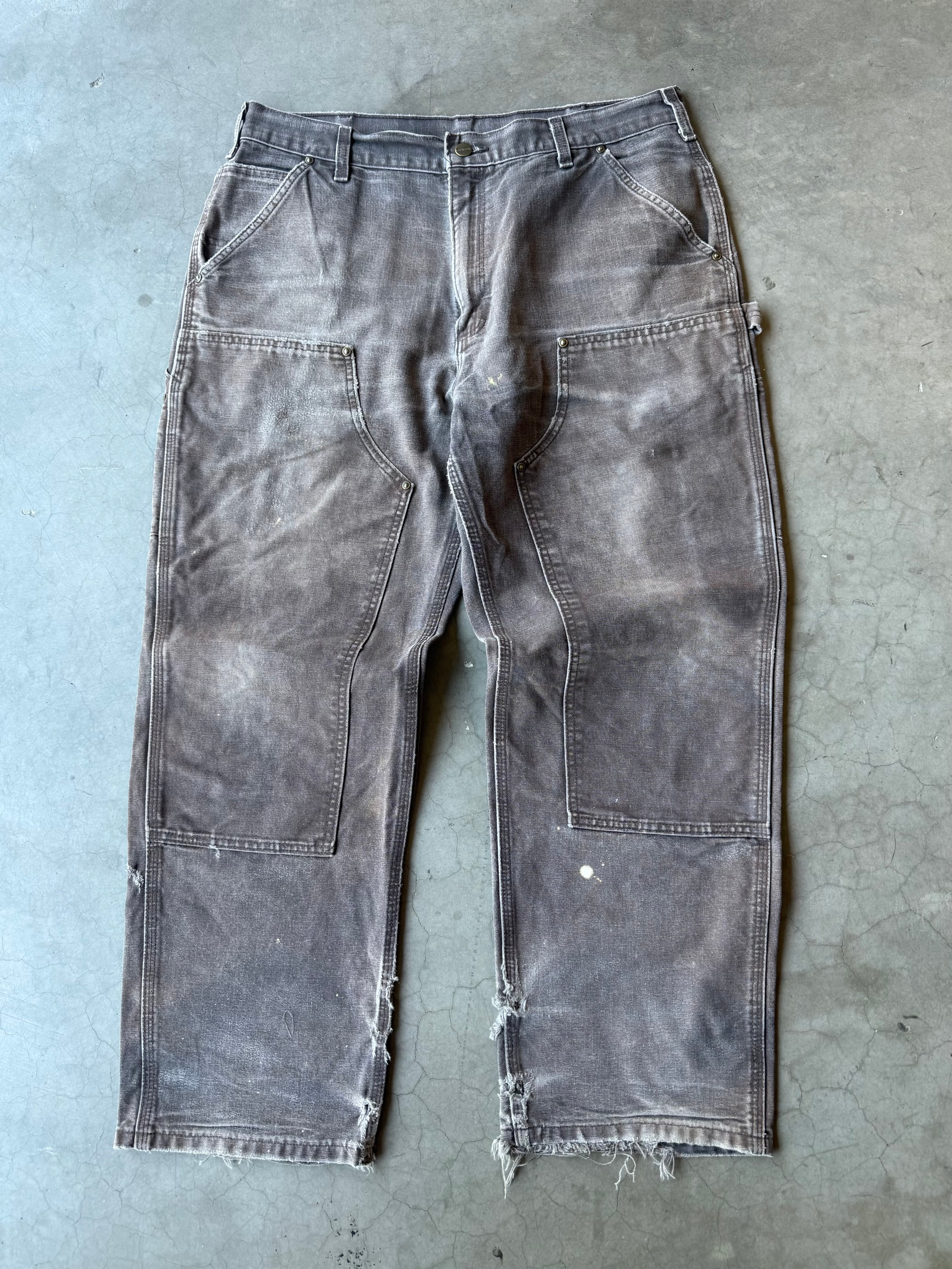 Extremely Faded & Distressed Brown Carhartt Double Knee Pants(36x30)