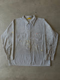 1970s Extremely Painted & Distressed Ben Davis Hickory Striped Button Up(XL)