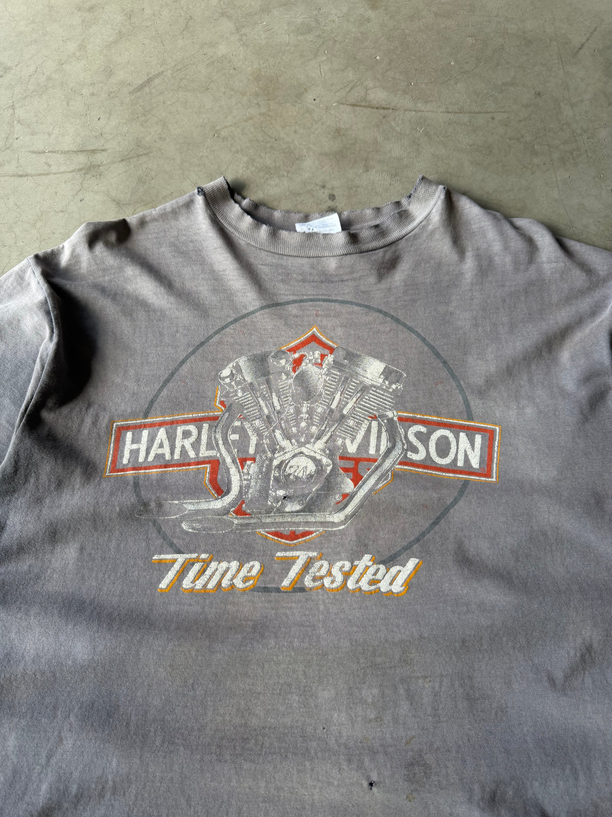 1980s Extremely Faded Harley Davidson Time Tested Tee(XL)