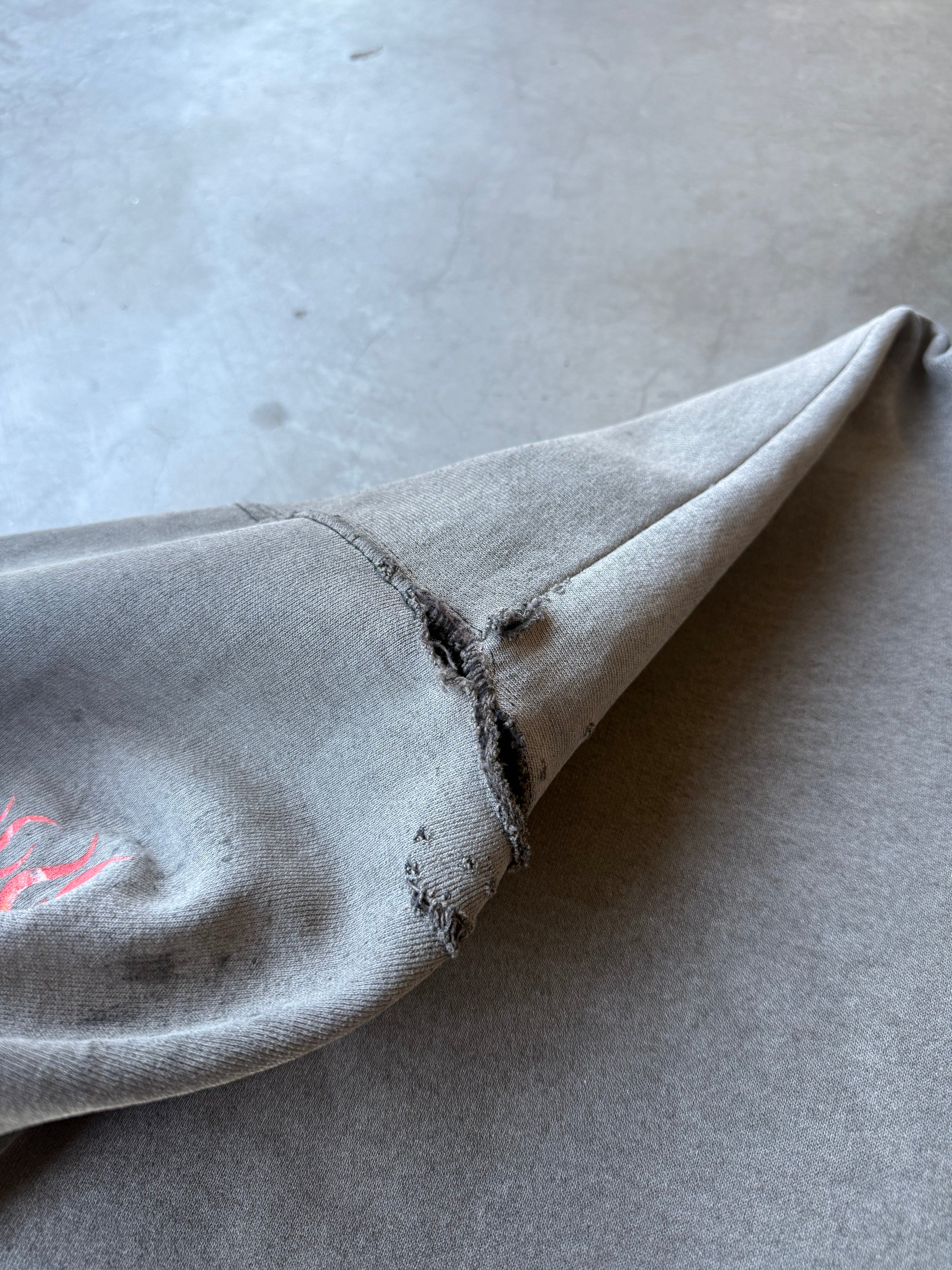 Extremely Faded & Distressed Flame Harley Hoodie(XL)