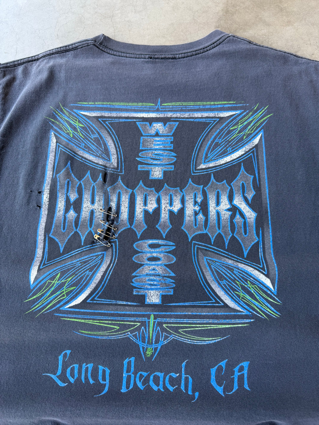 Early 2000s Faded & Distressed West Coast Choppers Pinstripe Tank Tee(L)