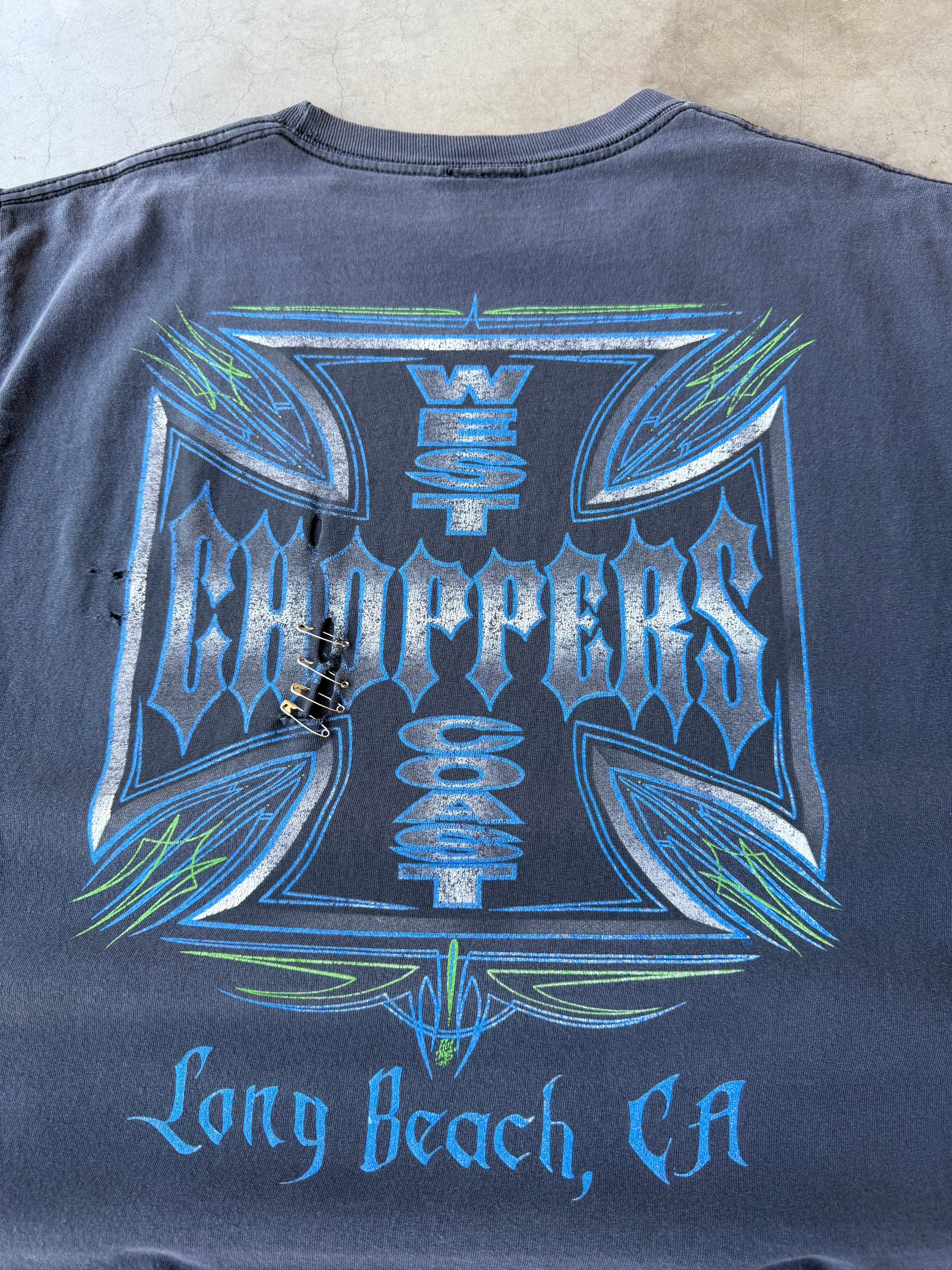 Early 2000s Faded & Distressed West Coast Choppers Pinstripe Tank Tee(L)