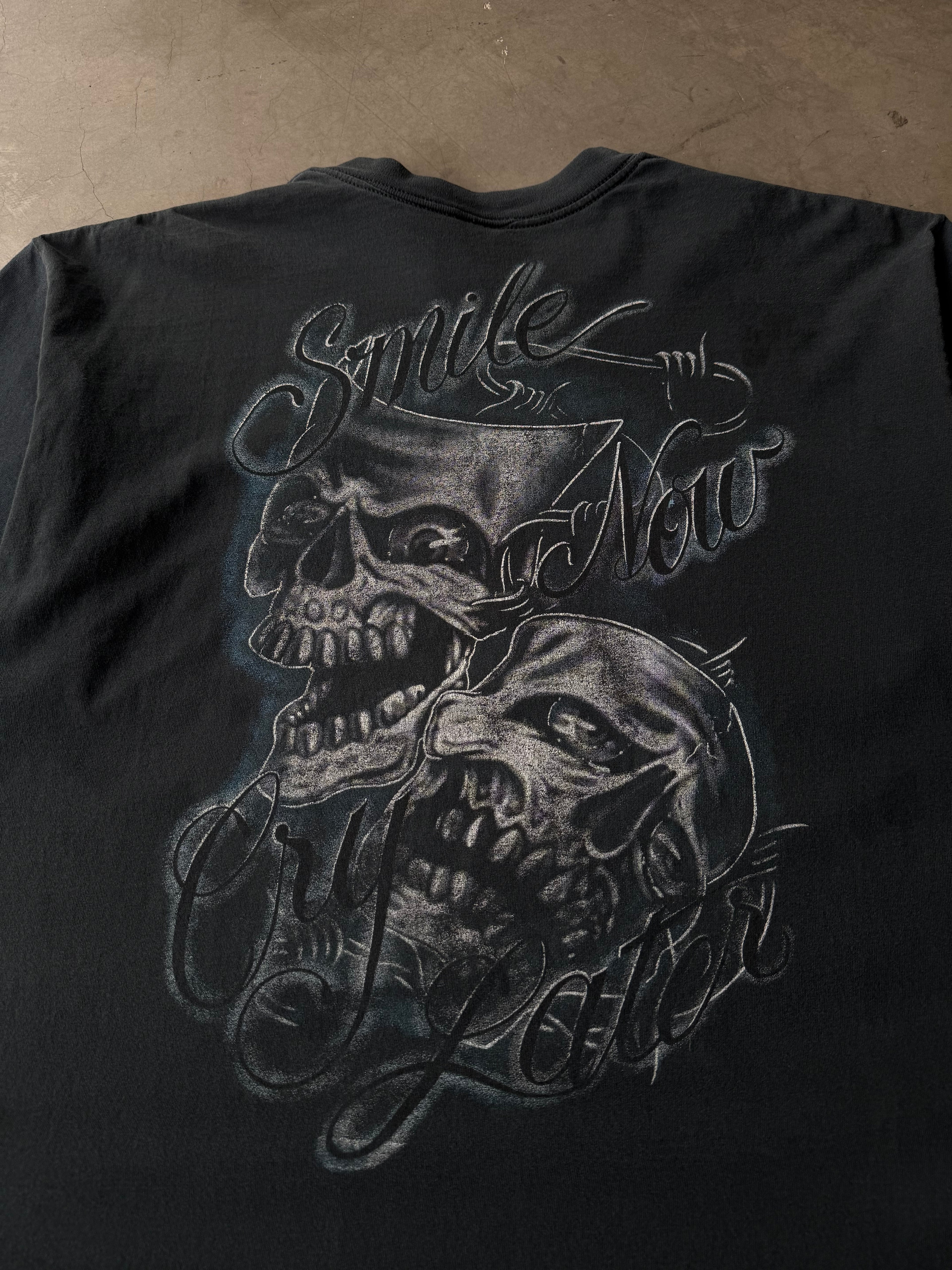 Early 2000s Faded Smile Now Cry Later Skull Tee(XL)