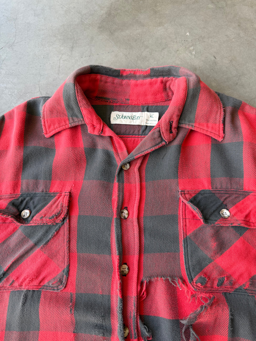 1990s Distressed Plaid Cotton Button up(XL)