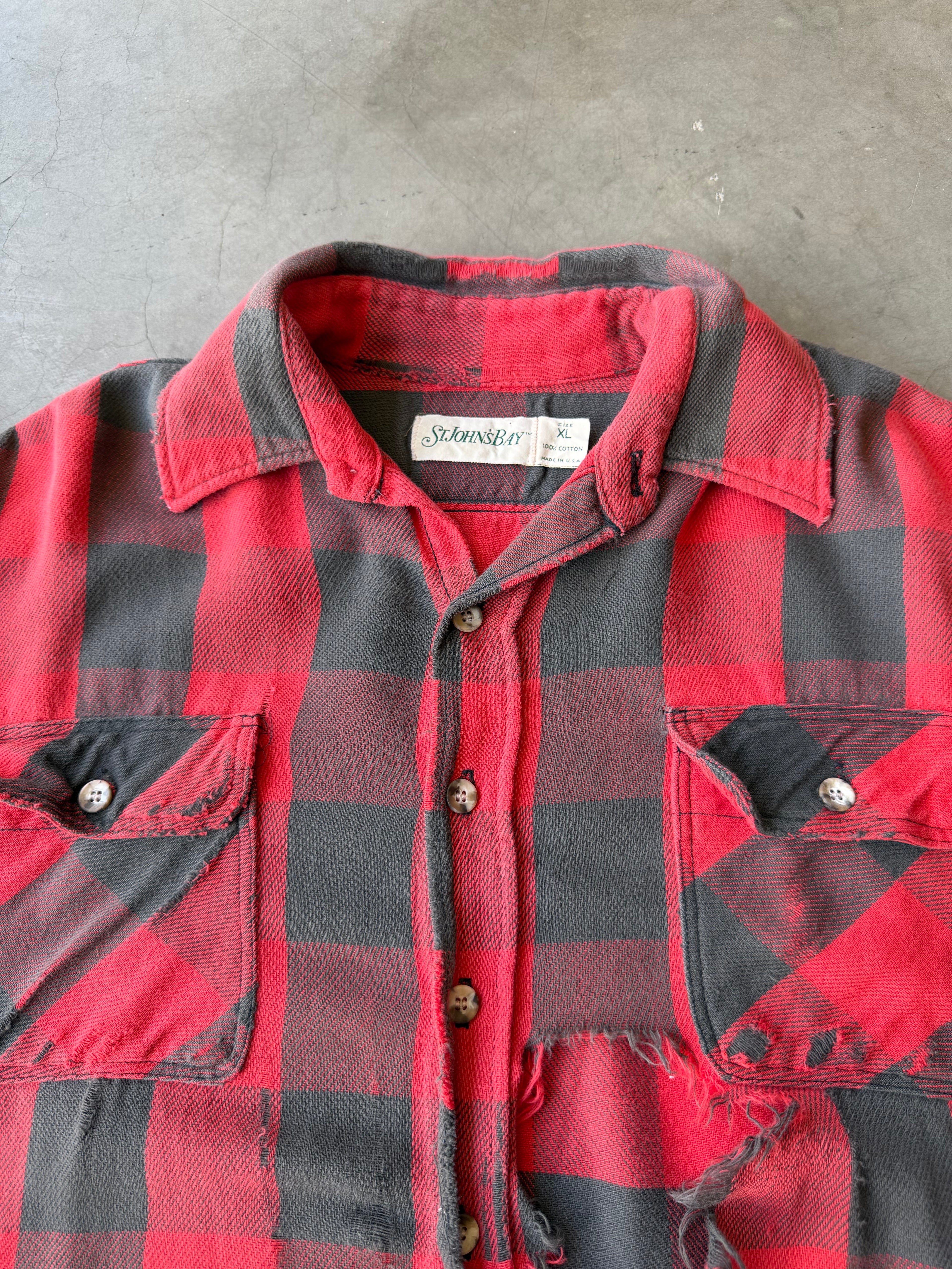 1990s Distressed Plaid Cotton Button up(XL)