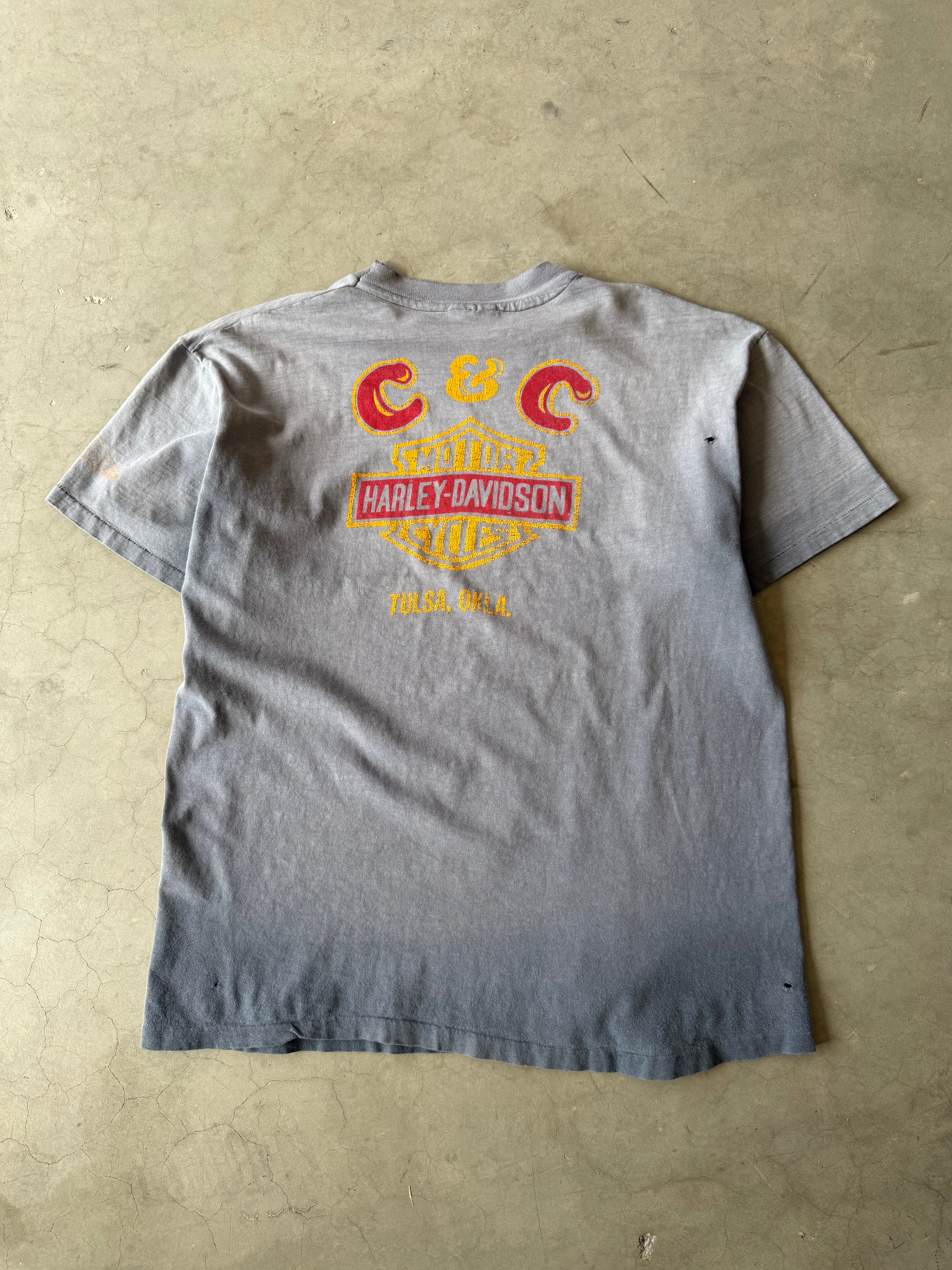 1980s Extremely Faded Harley Davidson Put Your Ass On Some Class Tee(L)
