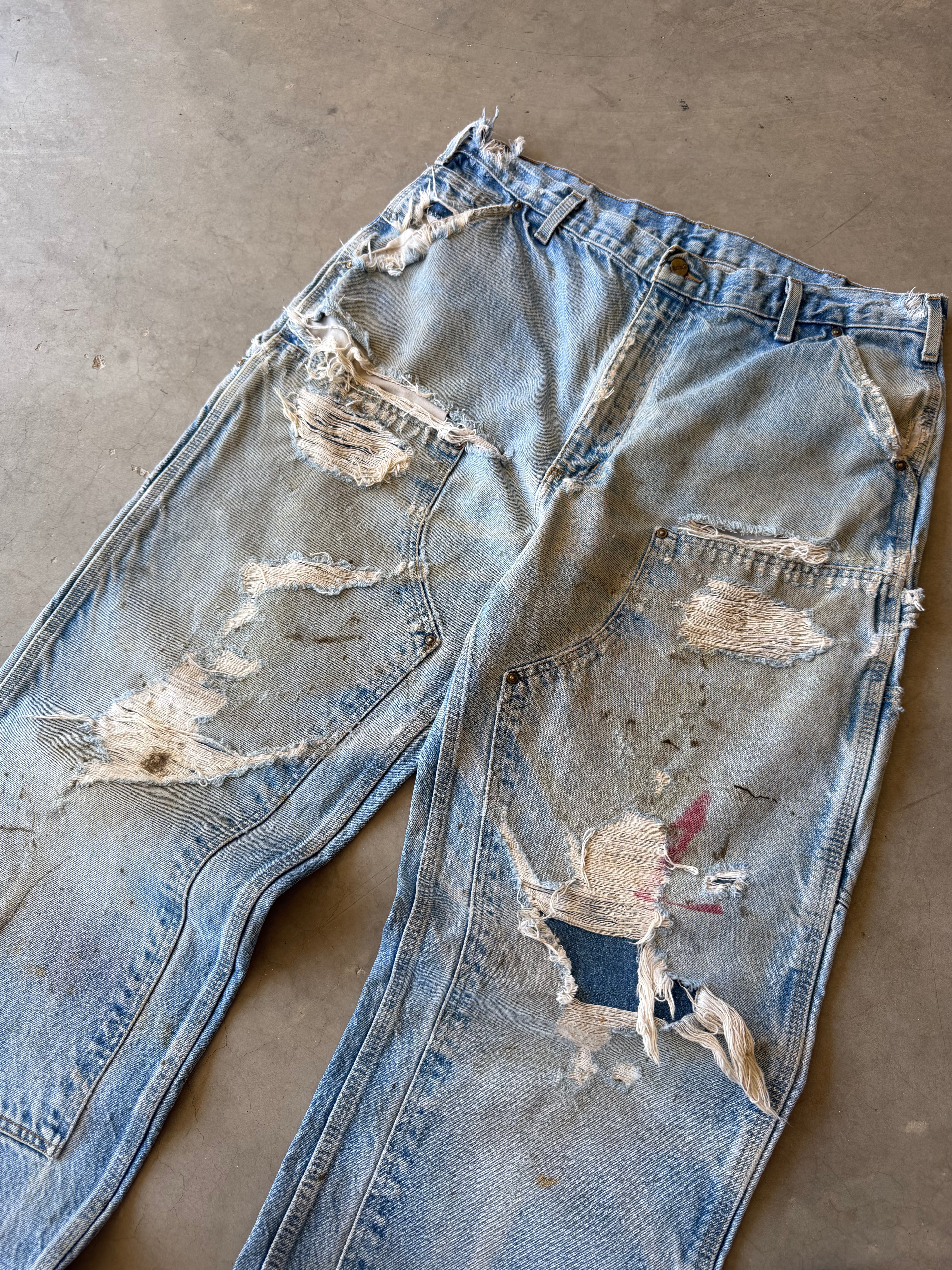 Extremely Distressed Denim Carhartt Double Knee Pants(36x34)