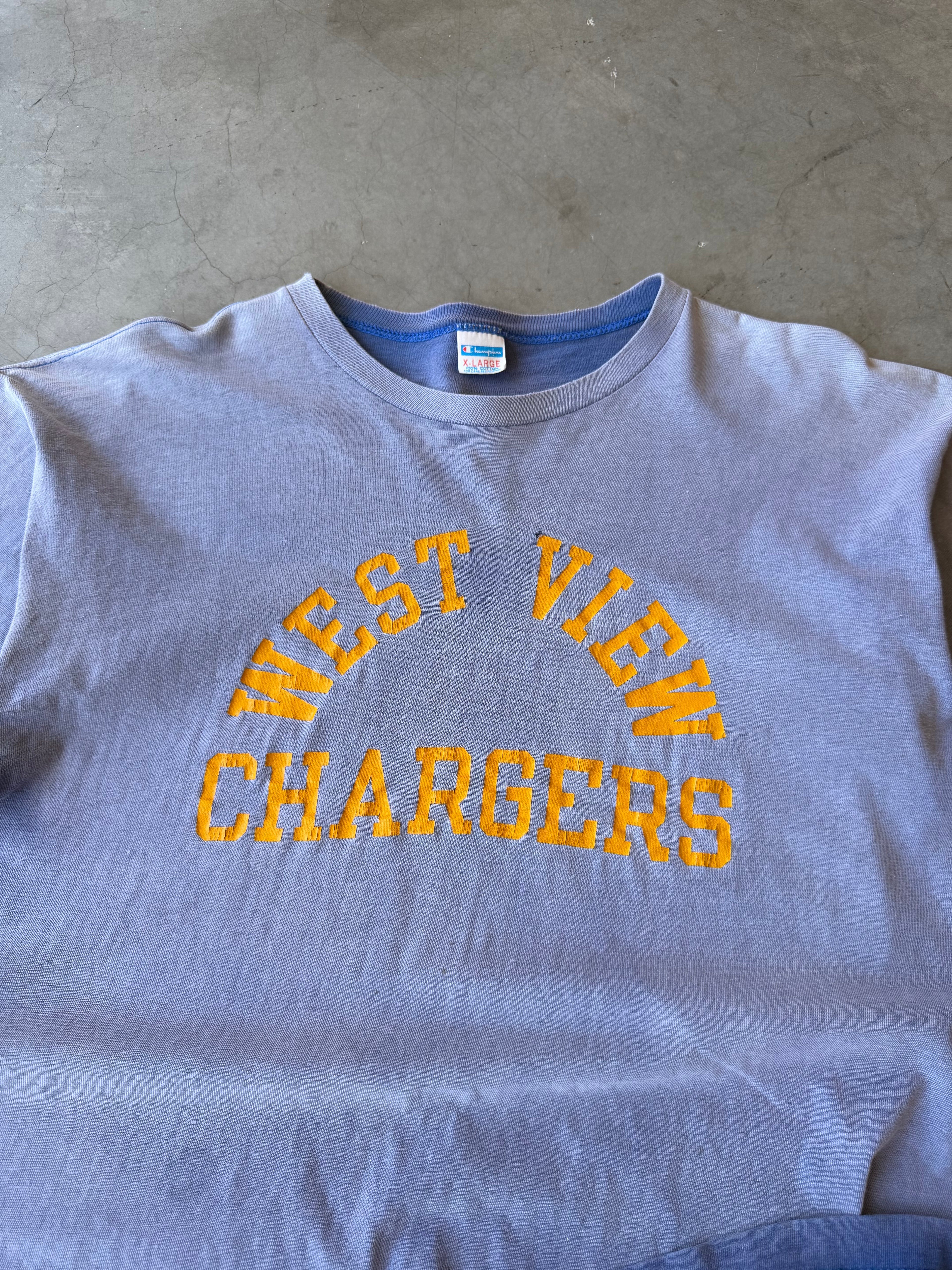 1970s Extremely Faded Champion West View Charger Tee(XL)