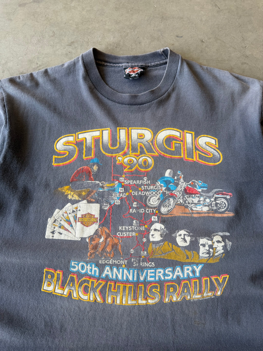 1990s Extremely Faded Harley Davidson Sturgis Rally Tee(L)