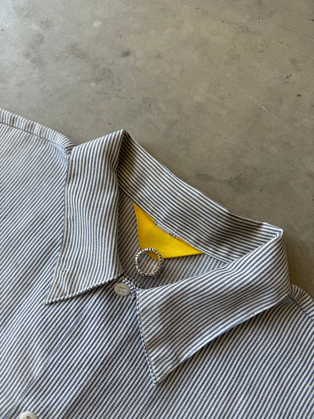1970s Extremely Painted & Distressed Ben Davis Hickory Striped Button Up(XL)