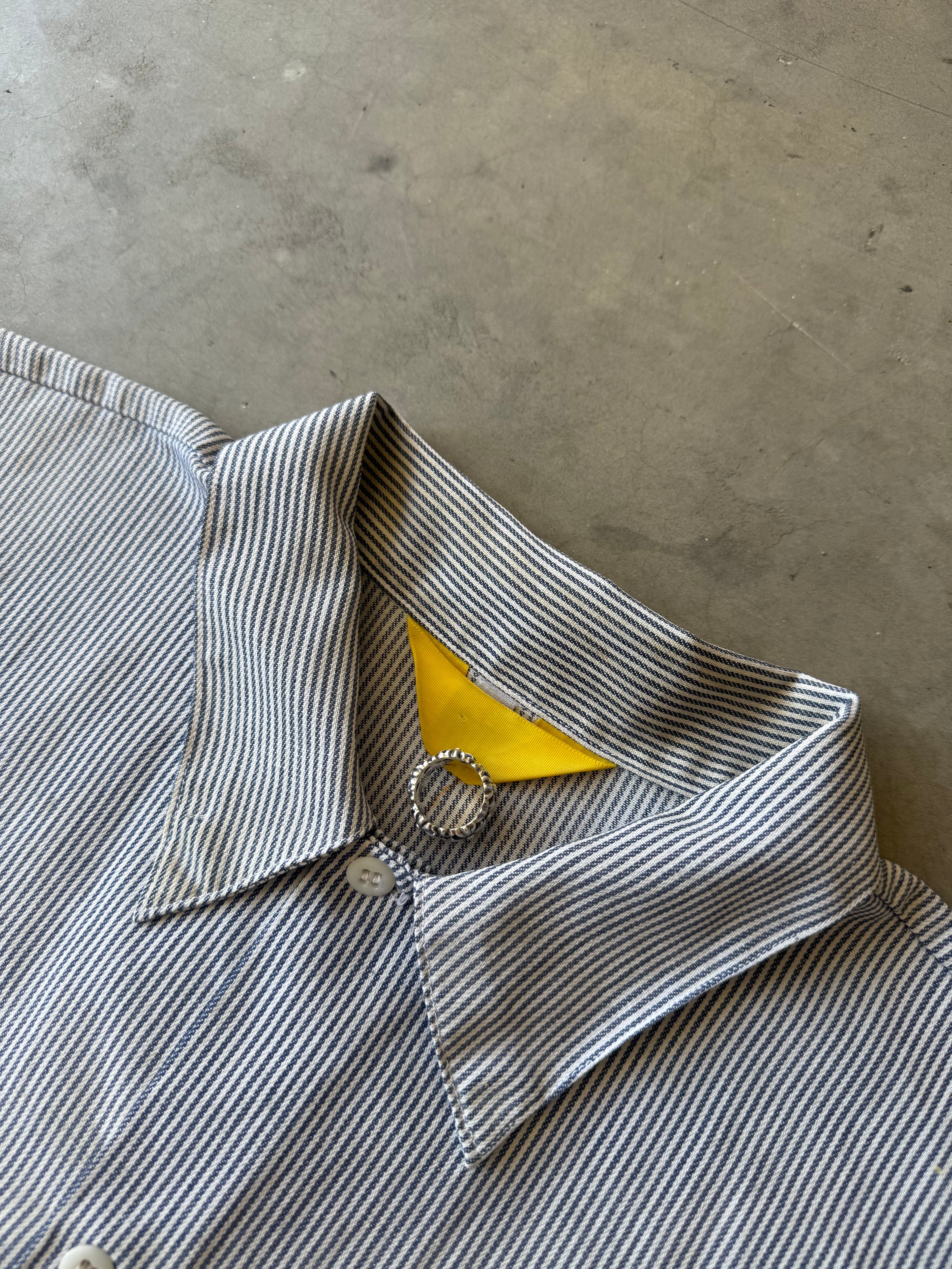 1970s Extremely Painted & Distressed Ben Davis Hickory Striped Button Up(XL)