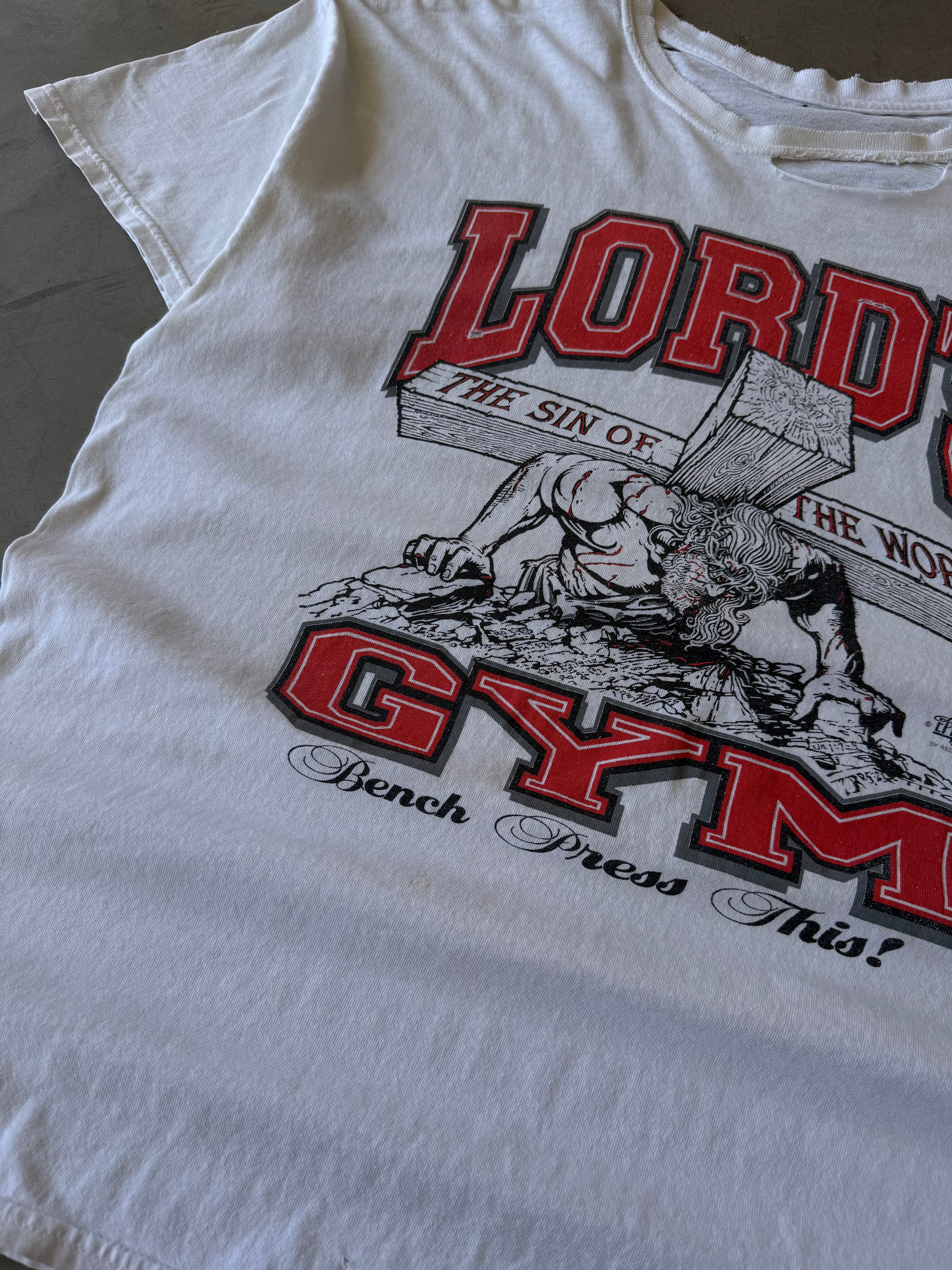 1990s Distressed White Lord’s Gym His Pain Your Gain Tee(XL)
