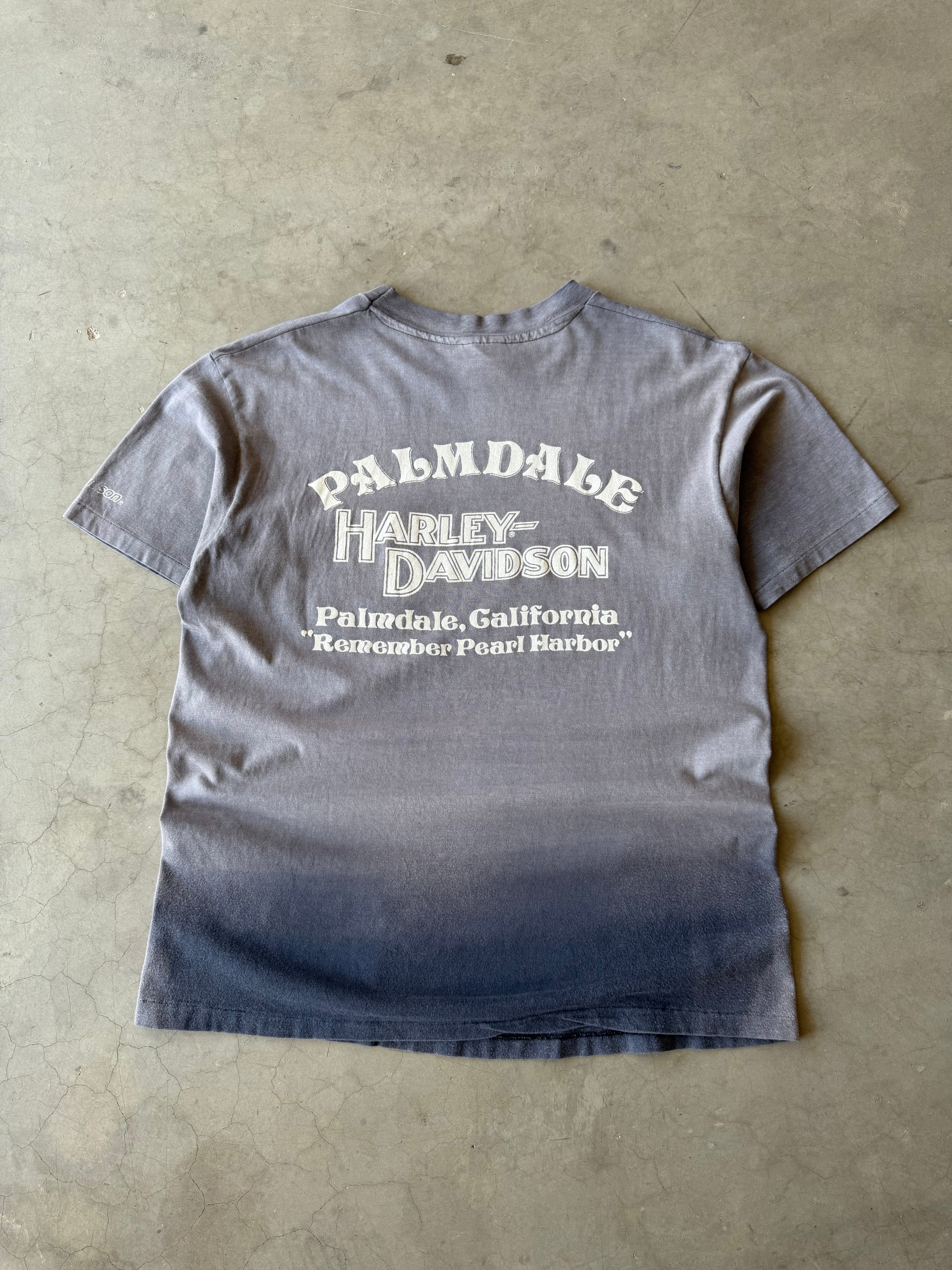 1980s Extremely Faded Harley Davidson Shield Pocket Tee(L)
