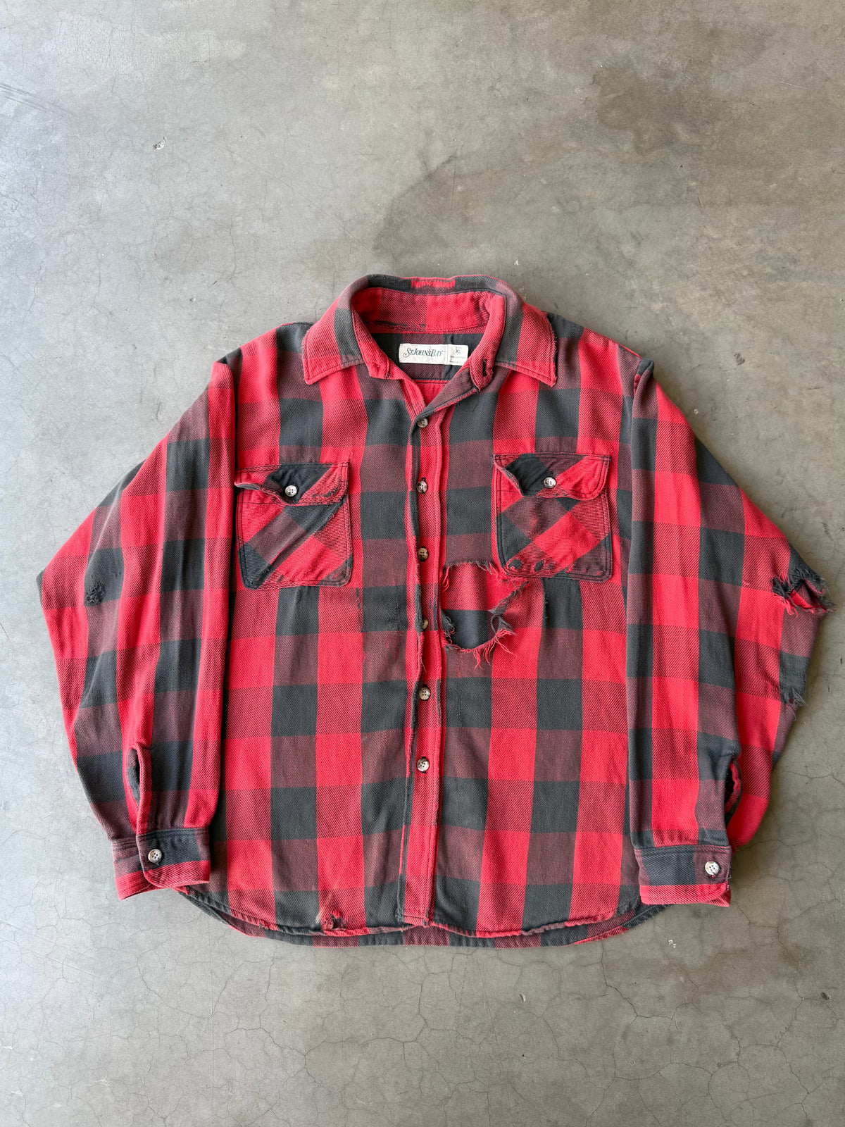 1990s Distressed Plaid Cotton Button up(XL)