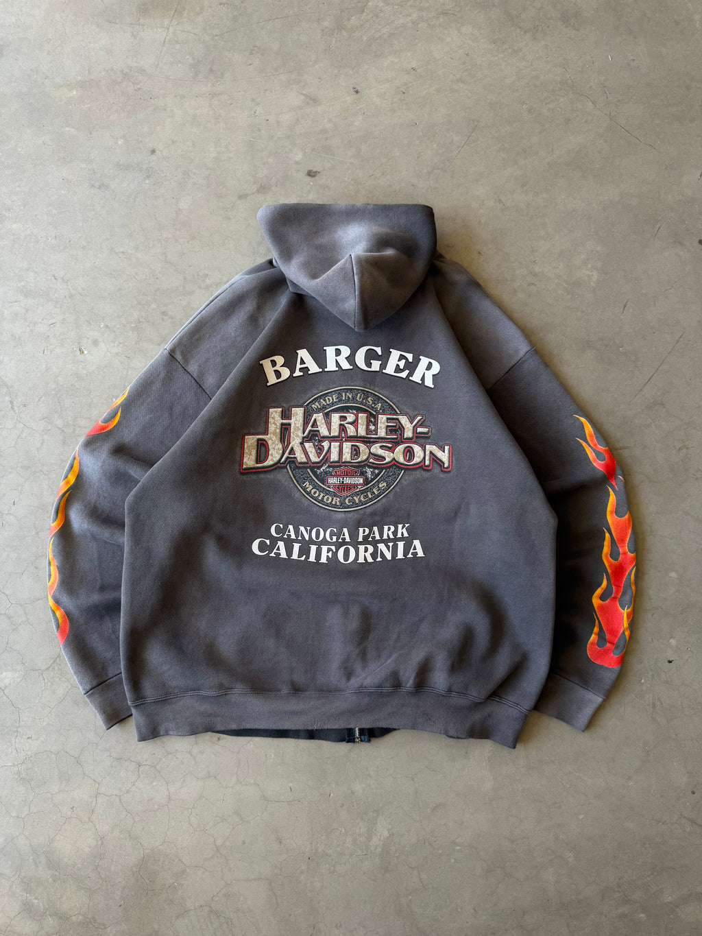 1990s Extremely Faded Harley Davidson Flame Hoodie(XL)