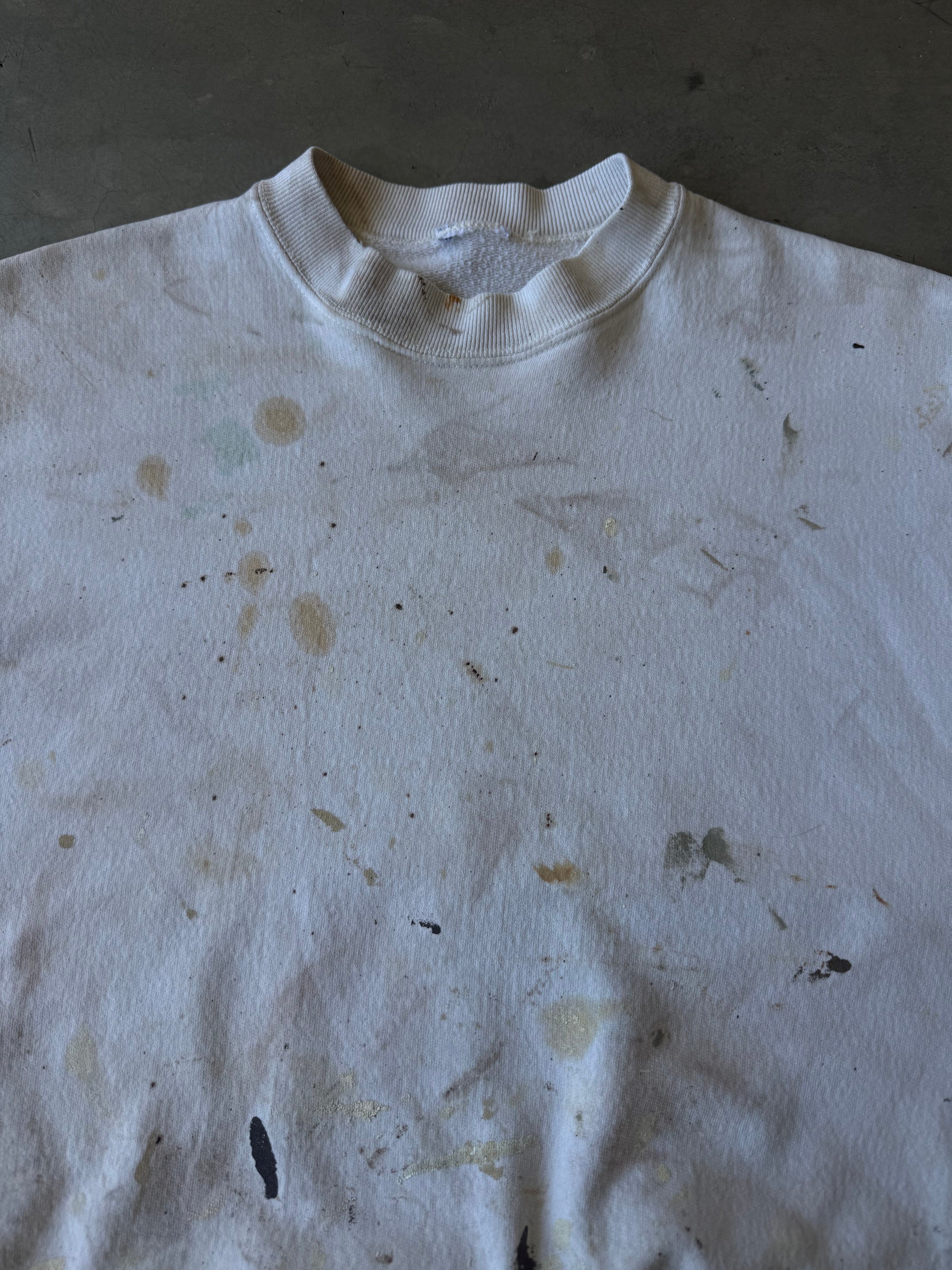 1990s Extremely Painted White Blank Sweater(S)