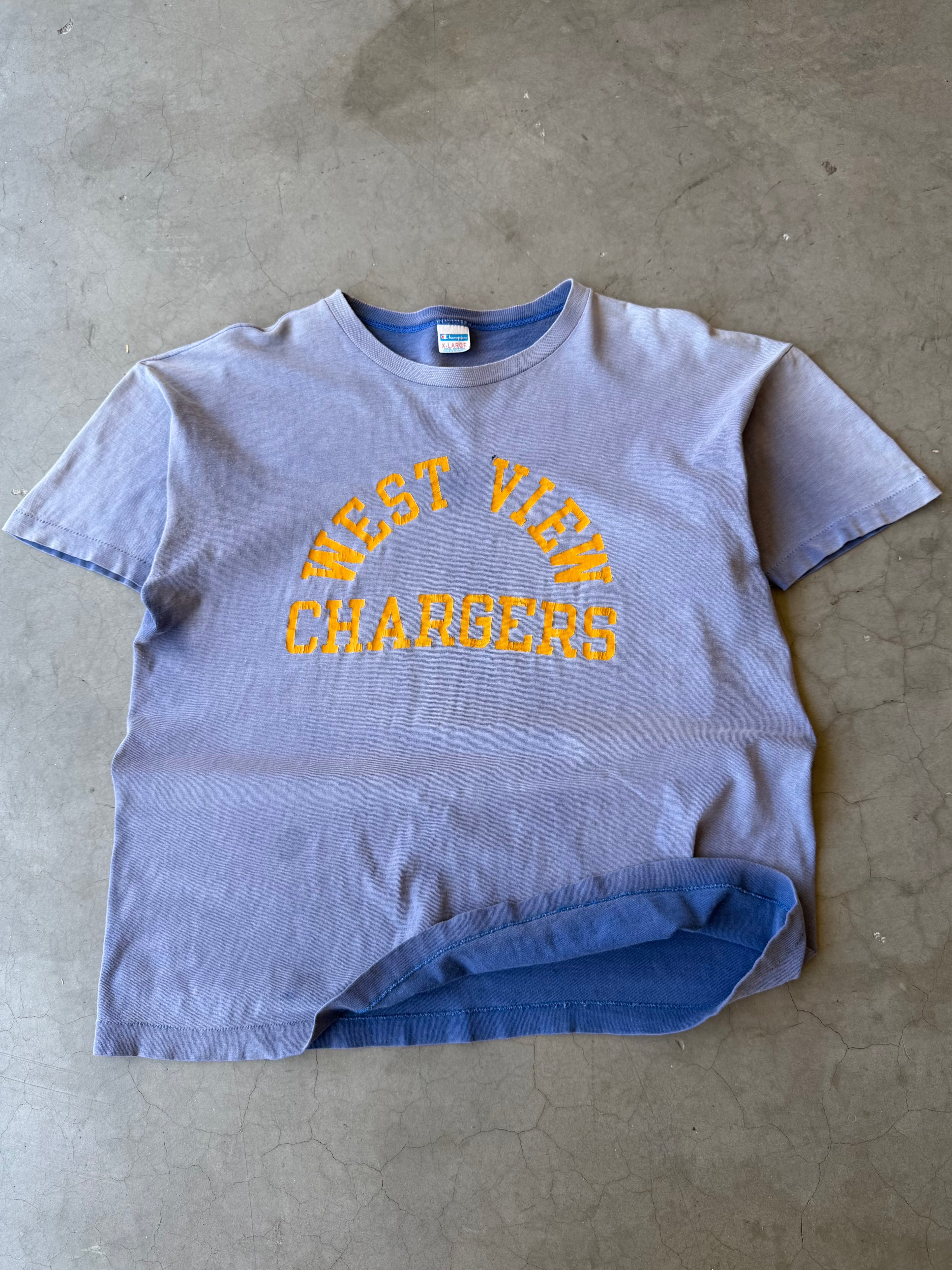 1970s Extremely Faded Champion West View Charger Tee(XL)