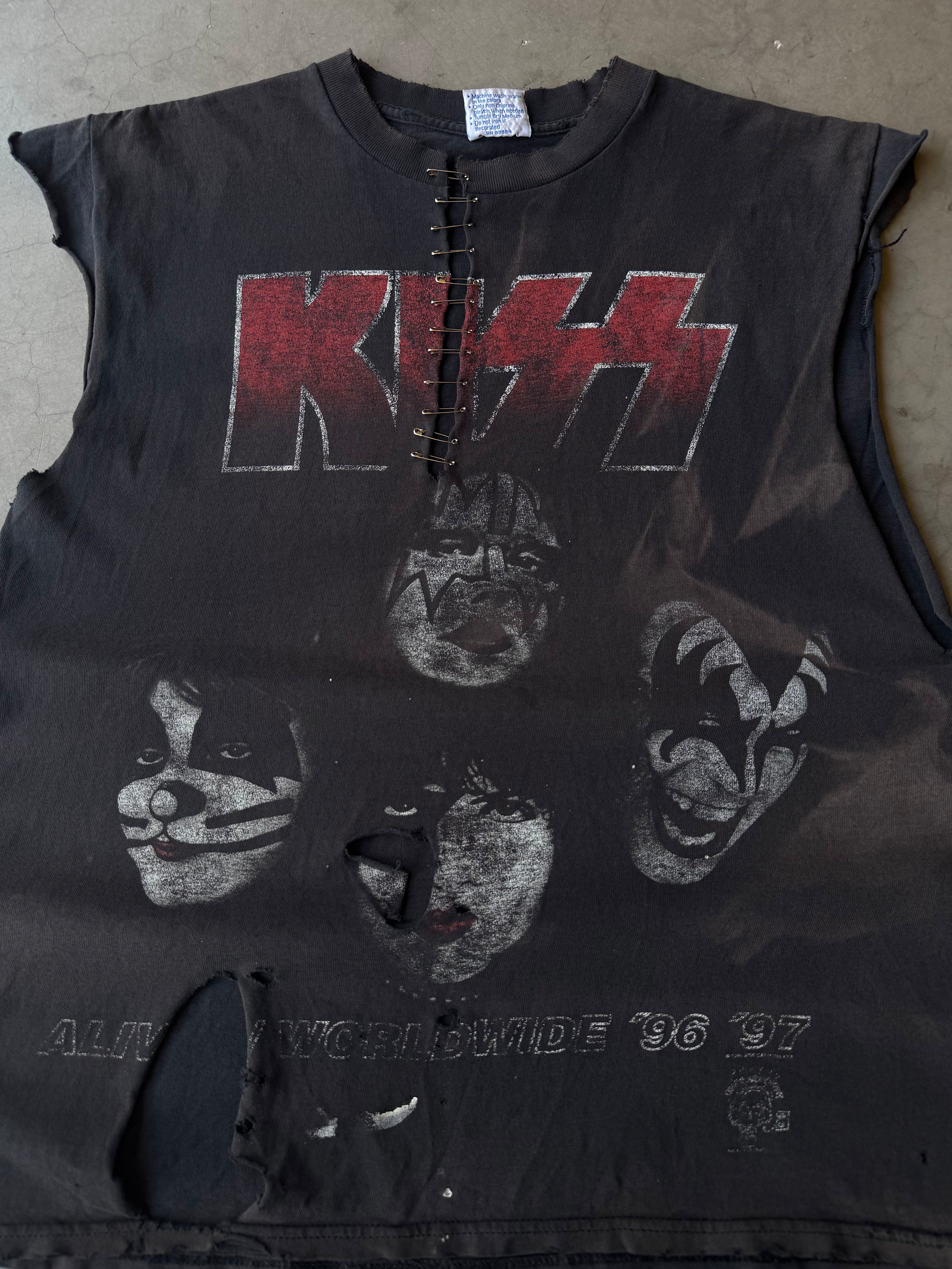 1990s Faded & Distressed Kiss Alive Worldwide Tee(L)