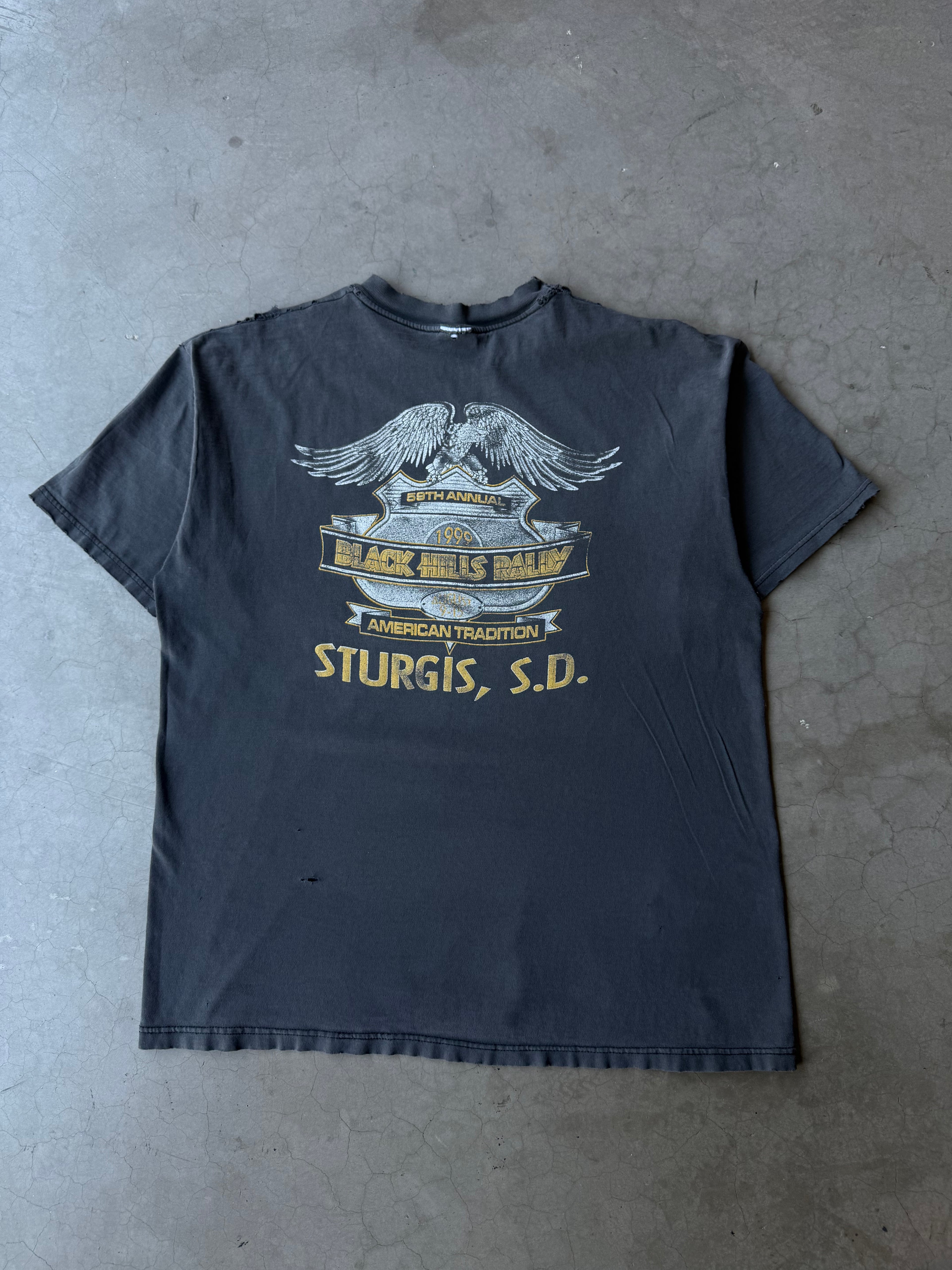 1990s Faded Blue Flame Sturgis Tee(XL)