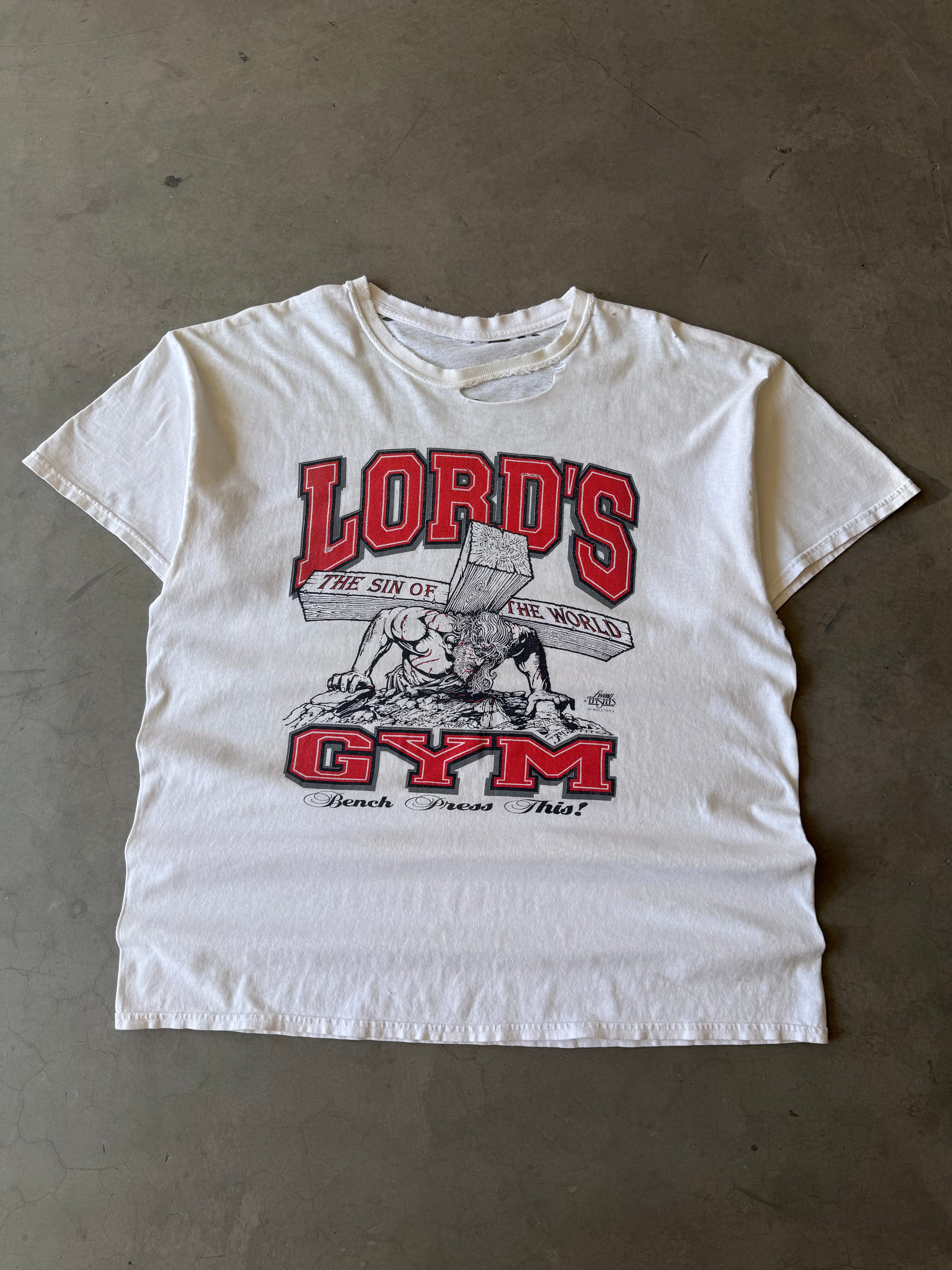 1990s Distressed White Lord’s Gym His Pain Your Gain Tee(XL)