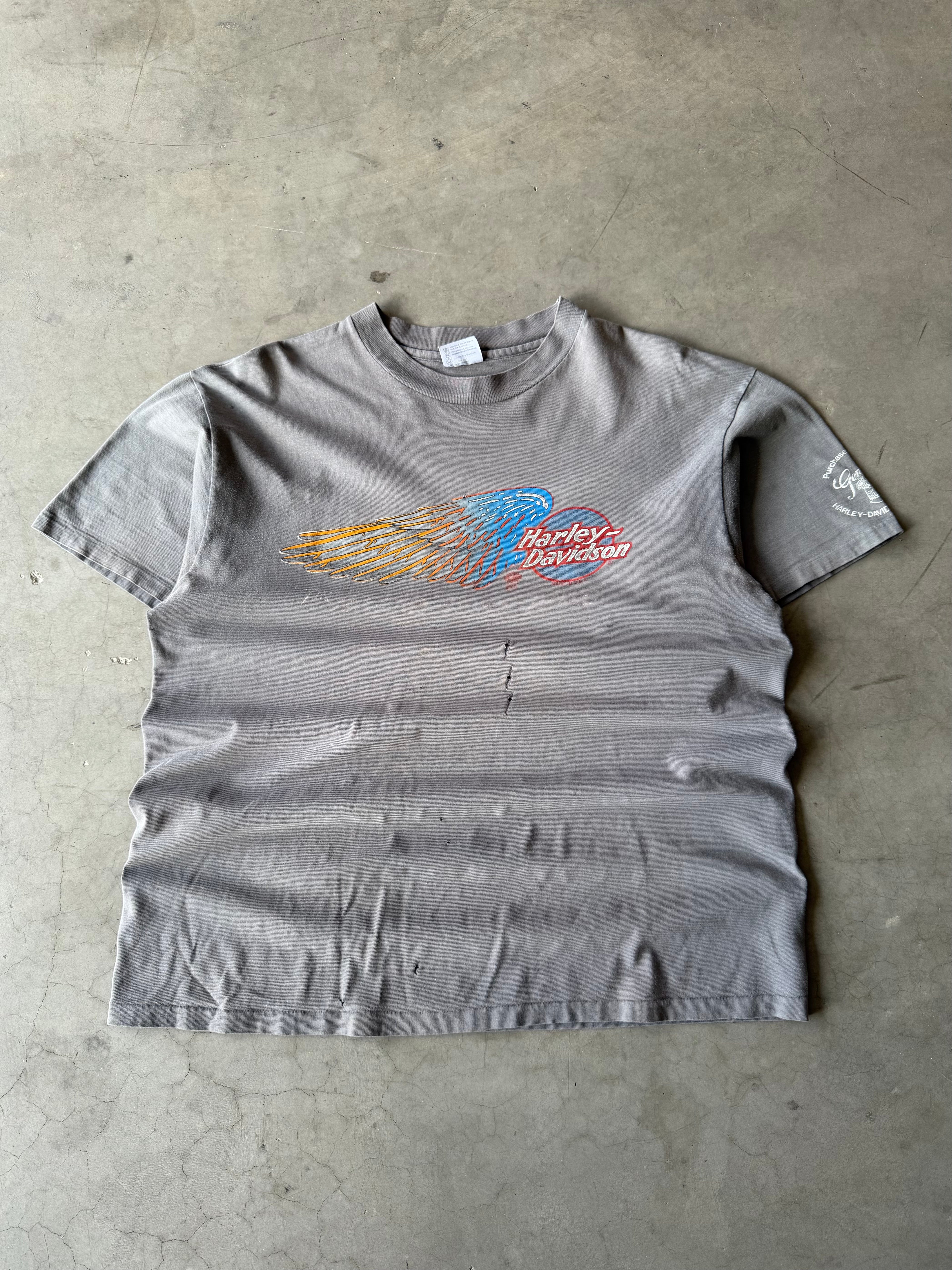 1980s Extremely Faded Harley Davidson The Legend Takes Wing Tee(XL)