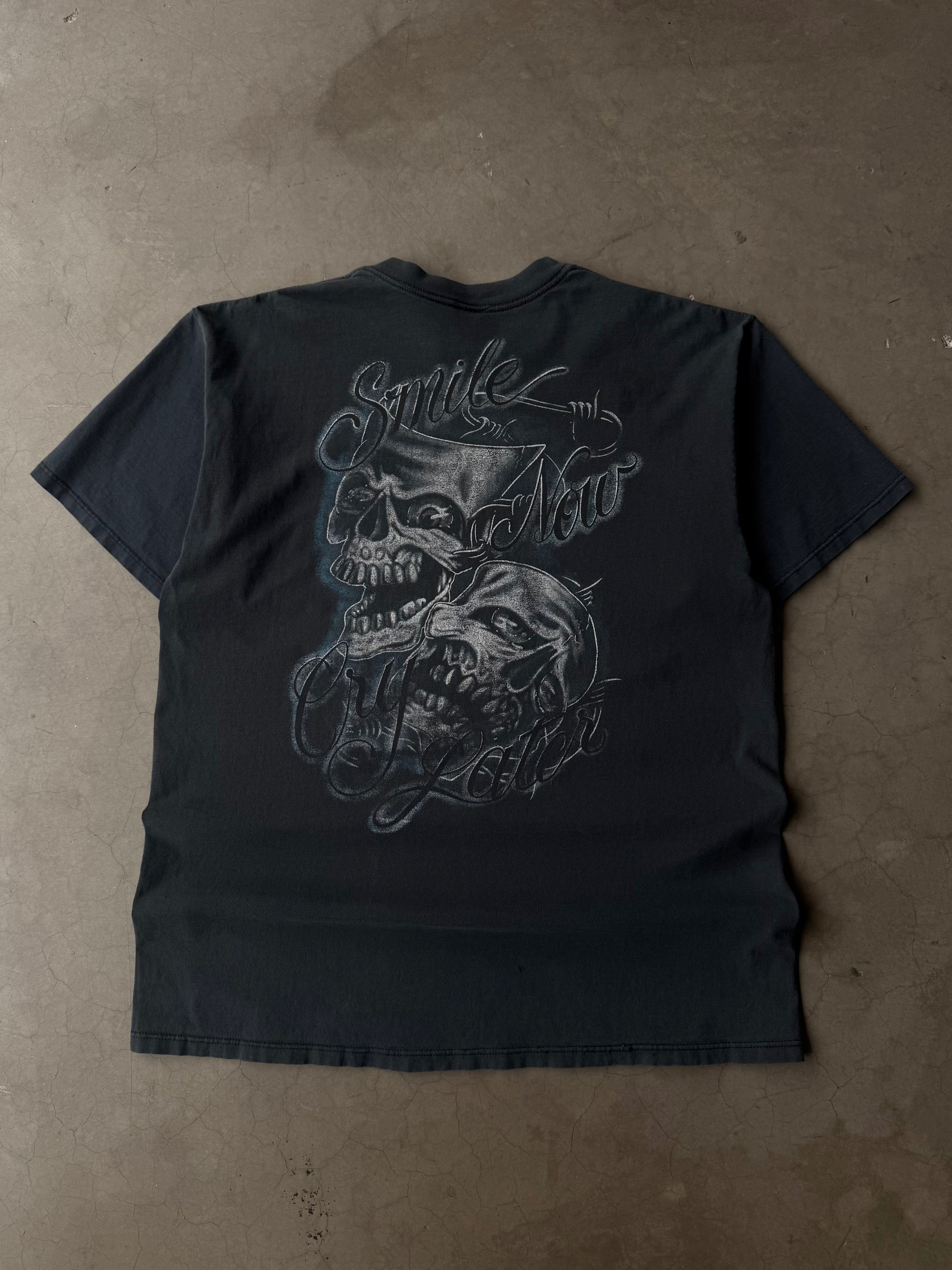 Early 2000s Faded Smile Now Cry Later Skull Tee(XL)