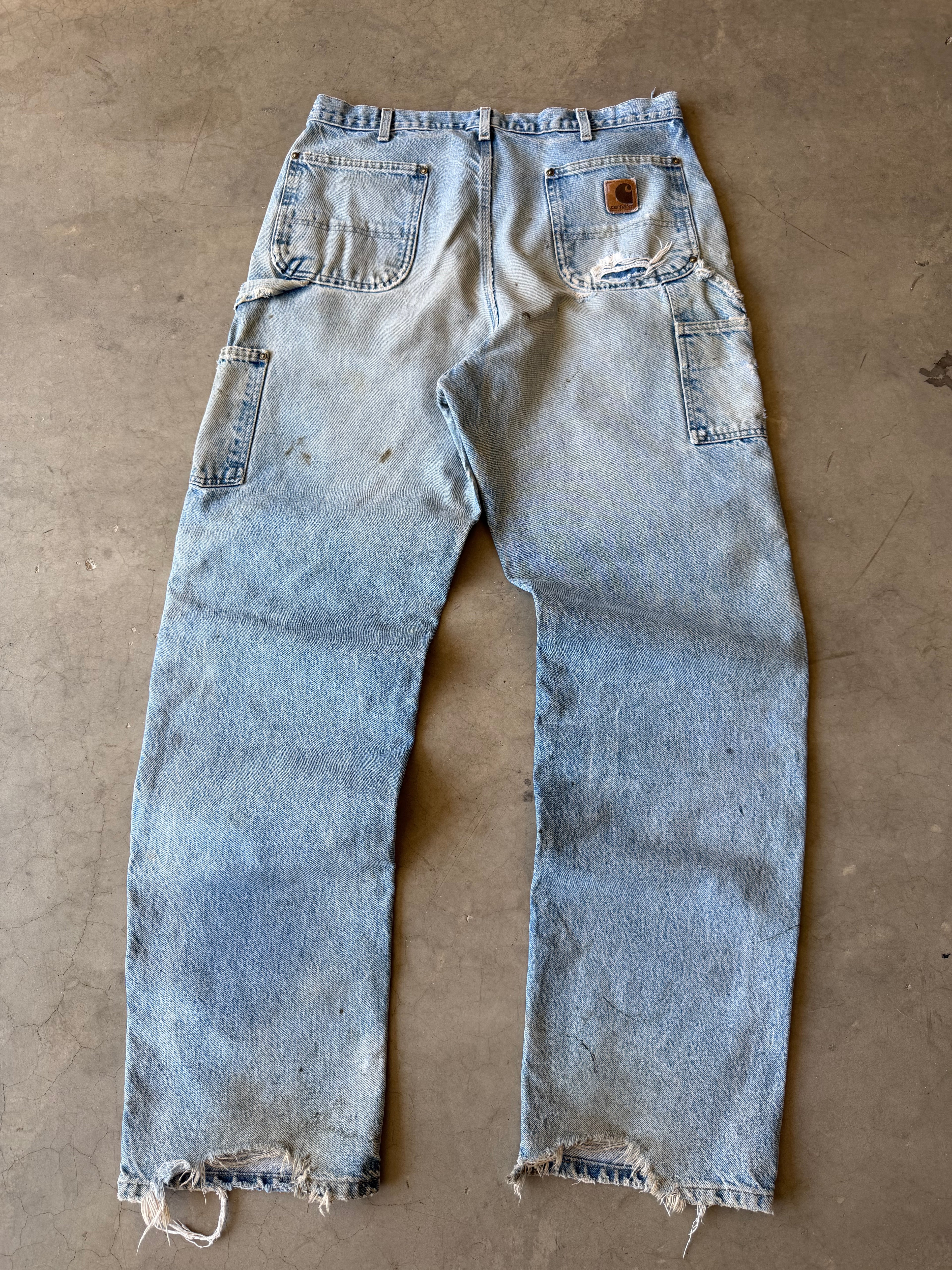 Extremely Distressed Denim Carhartt Double Knee Pants(36x34)