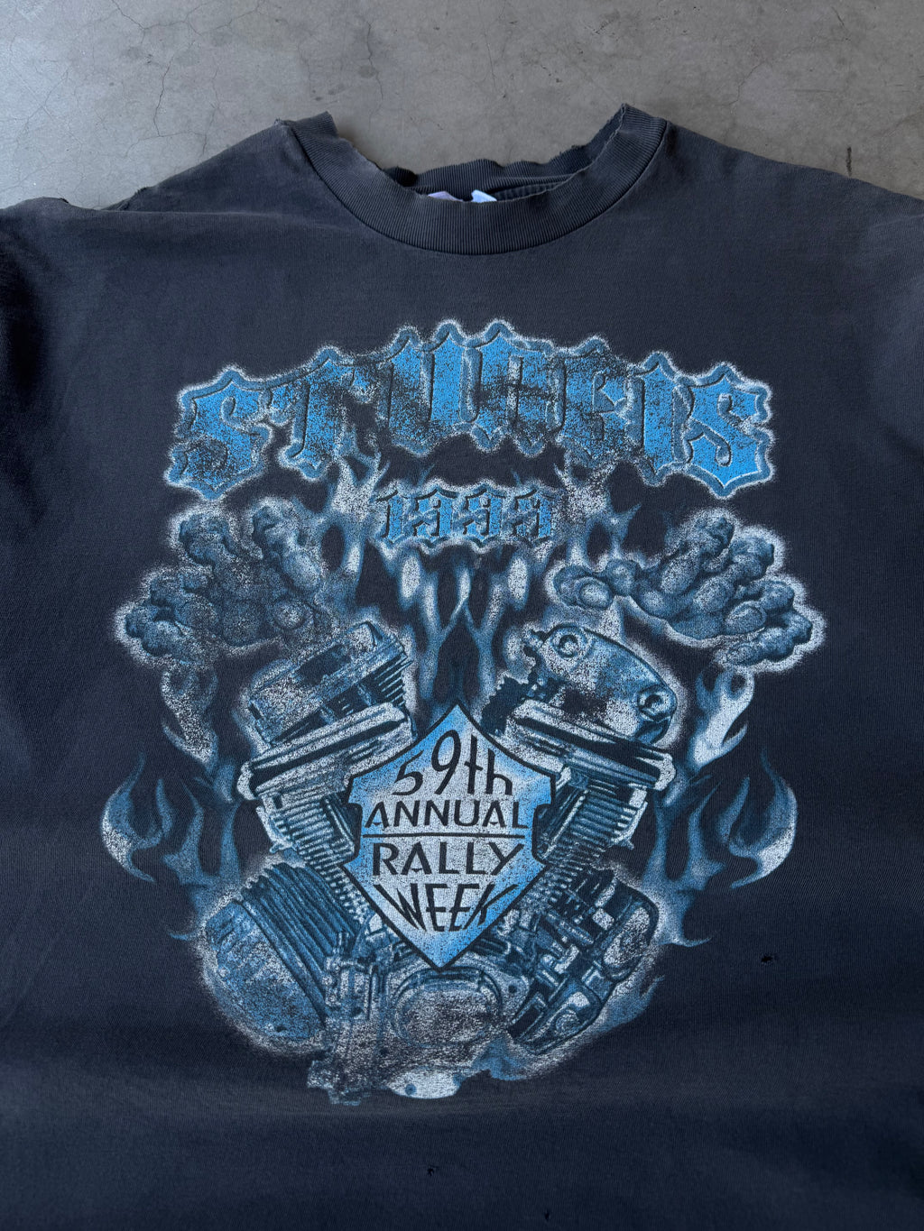 1990s Faded Blue Flame Sturgis Tee(XL)
